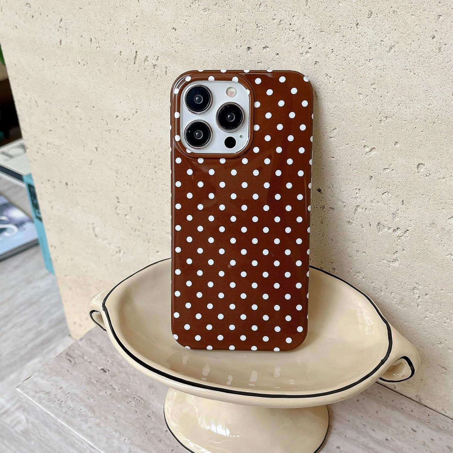 Brown Polka Dot Phone Case for iPhone 14 Pro 6.1in,Retro Vintage Cute Aeshtetic Classic Minimalist Chic Pattern Protective Cover for Girls Women - Image 3
