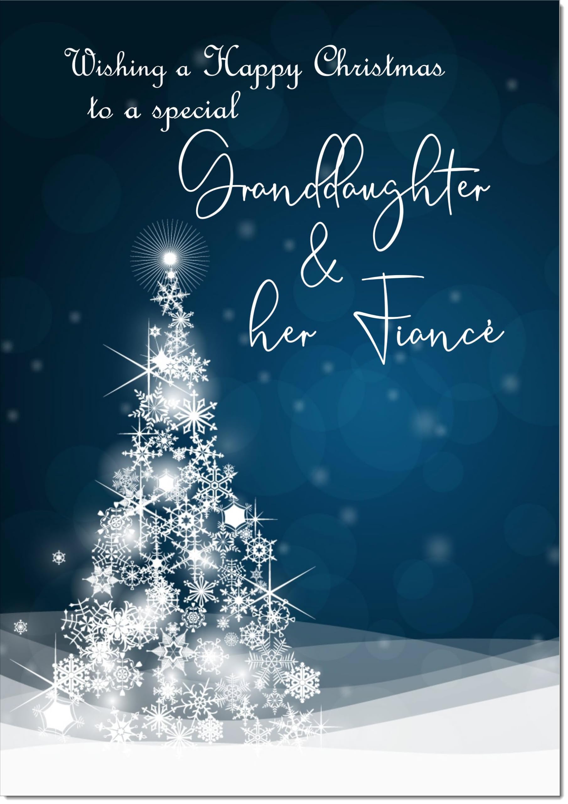 doodlecards Granddaughter and Fiance Christmas Card Blue Contemporary Christmas Tree Large A4 Size Christmas Card for Granddaughter & Fiance with Plain Envelope — image 1
