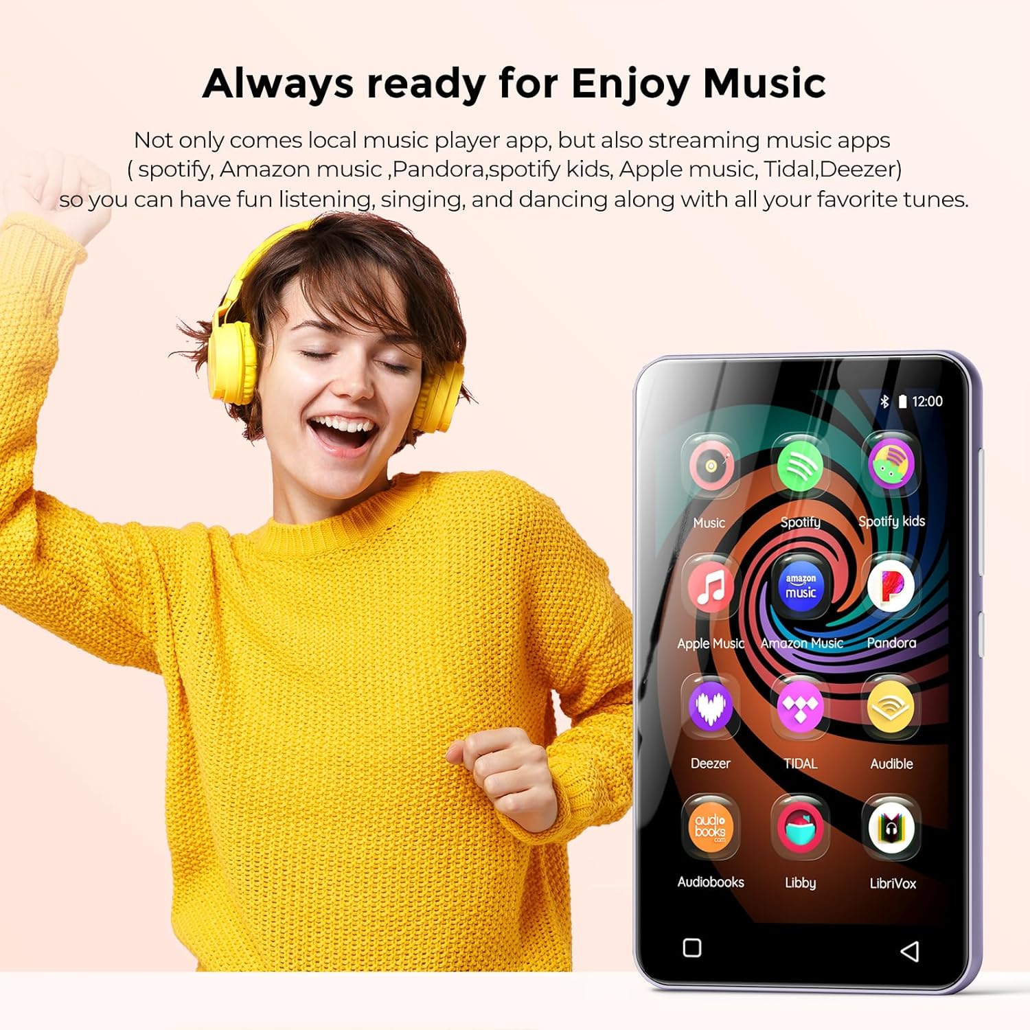 160GB MP3 Player with Bluetooth and WiFi, innioasis Music Player with Spotify,4" Touch Screen Android MP4 MP3 Player for Kids with Libby,Audible,Spotify Kids (White+ Purple) - Image 2