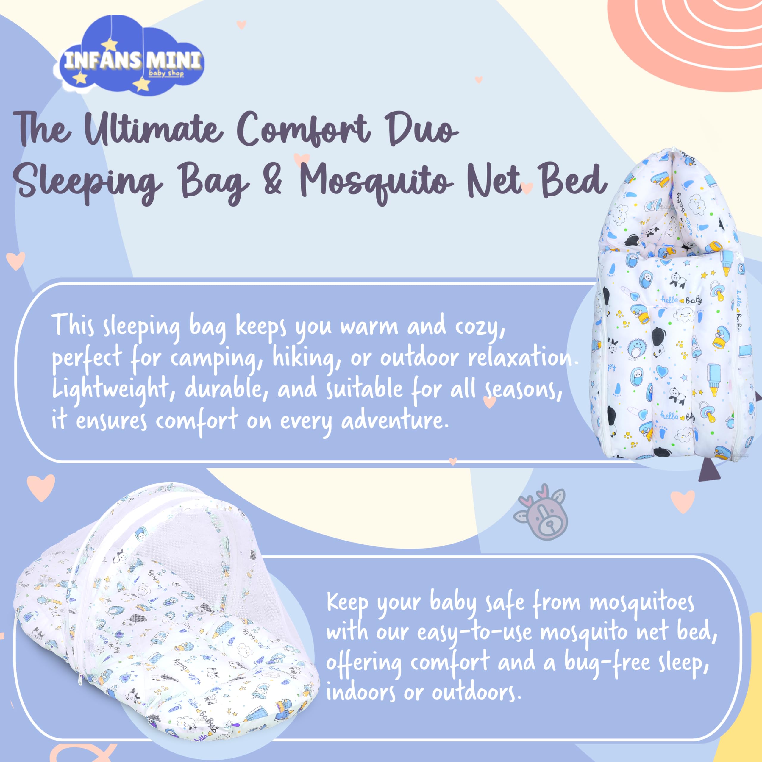 Infans Mini Baby Bedding Set for New Born Baby Sleeping Bag, Mosquito Net Bed, Sleeping Mattress Suitable for 6 Months Babies (Panda Blue) 3
