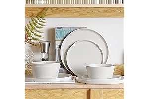 12PCS White Melamine Dinnerware Set. Outdoor Dishware for 4. Lightweight Camper Dinerware....