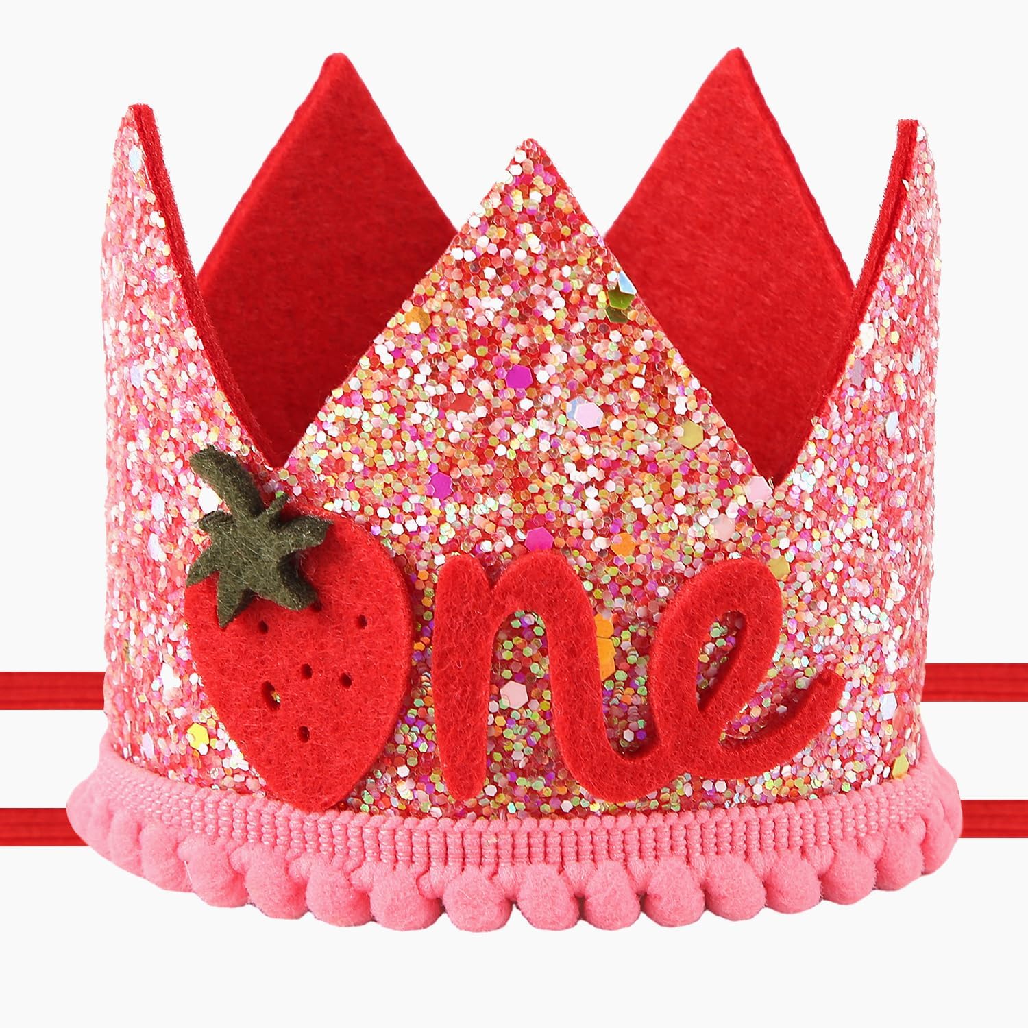 Strawberry 1st Birthday Hat for Baby Girls, Pink Sequin Berry First Birthday Decoration Sweet One 1st Birthday Crown Headband for Baby Shower Party Decor Photo Props