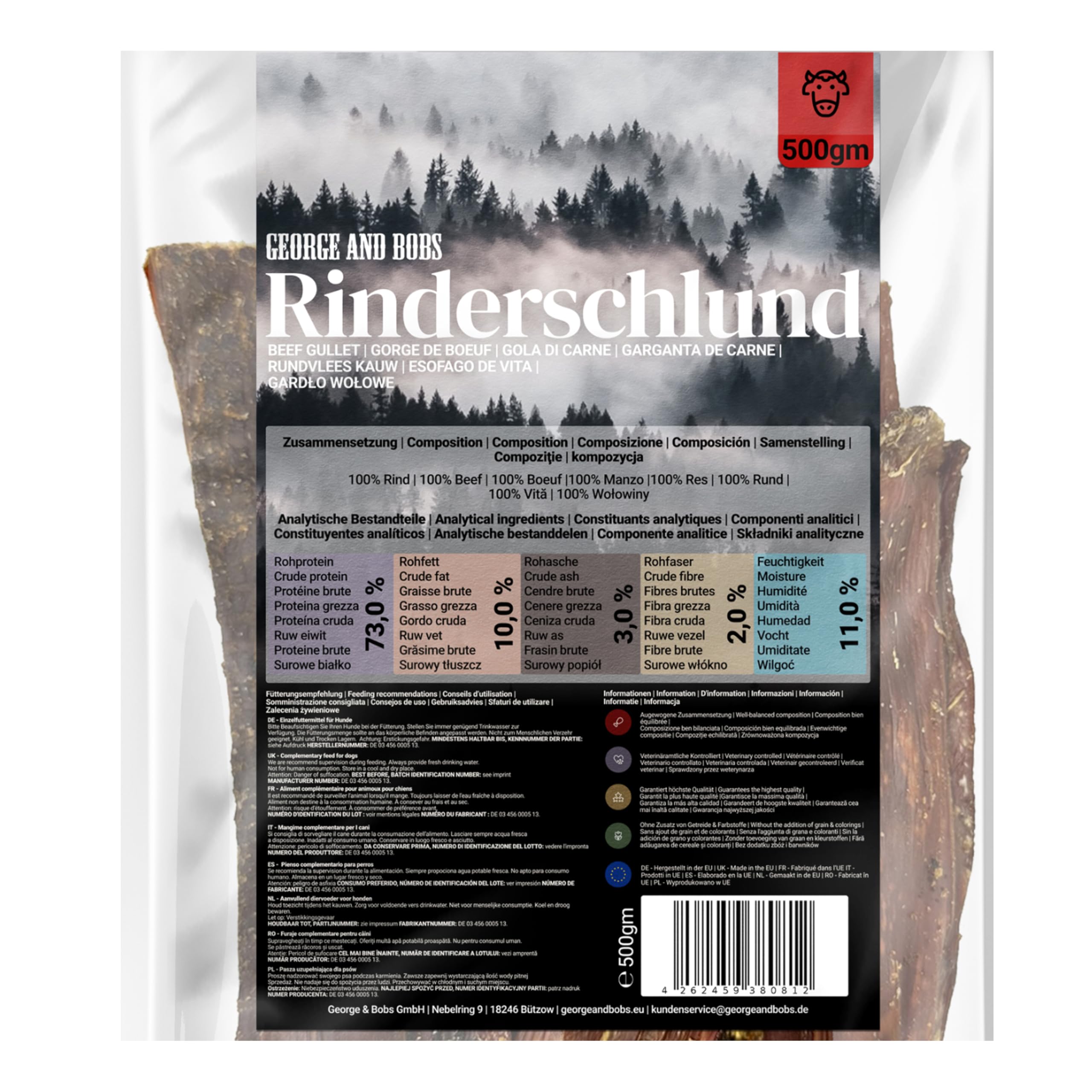 George and Bobs Rinderschlundfleisch Dörrfleisch für Hunde 1000g