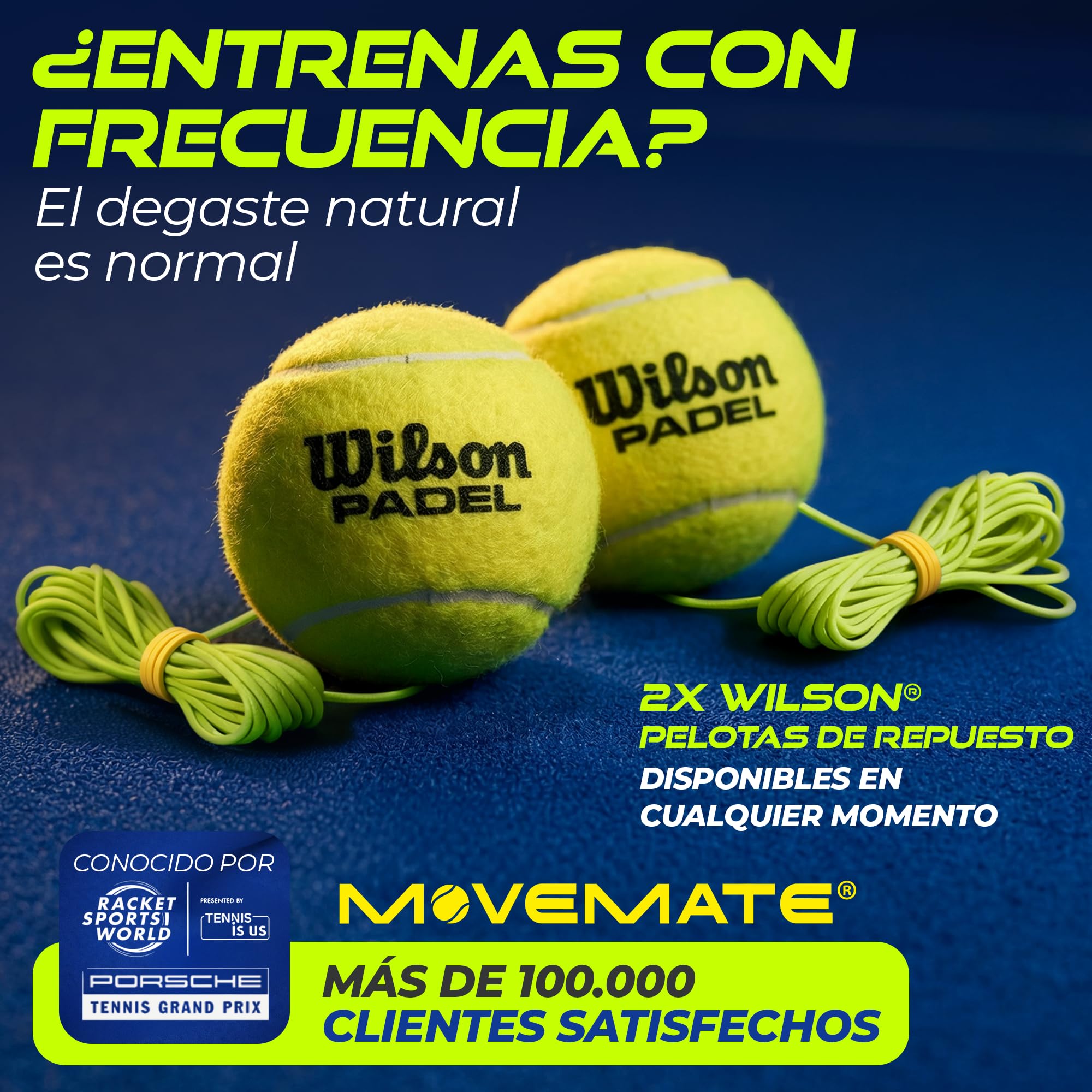 MOVEMATE Dispositivo de Entrenamiento de Pádel/Tenis con Pelota Wilson® | Innovador Equipamiento Deportivo para Exteriores, en el Parque, en el jardín | con Bolsa de Transporte y vídeos de Ejercicios — view 9