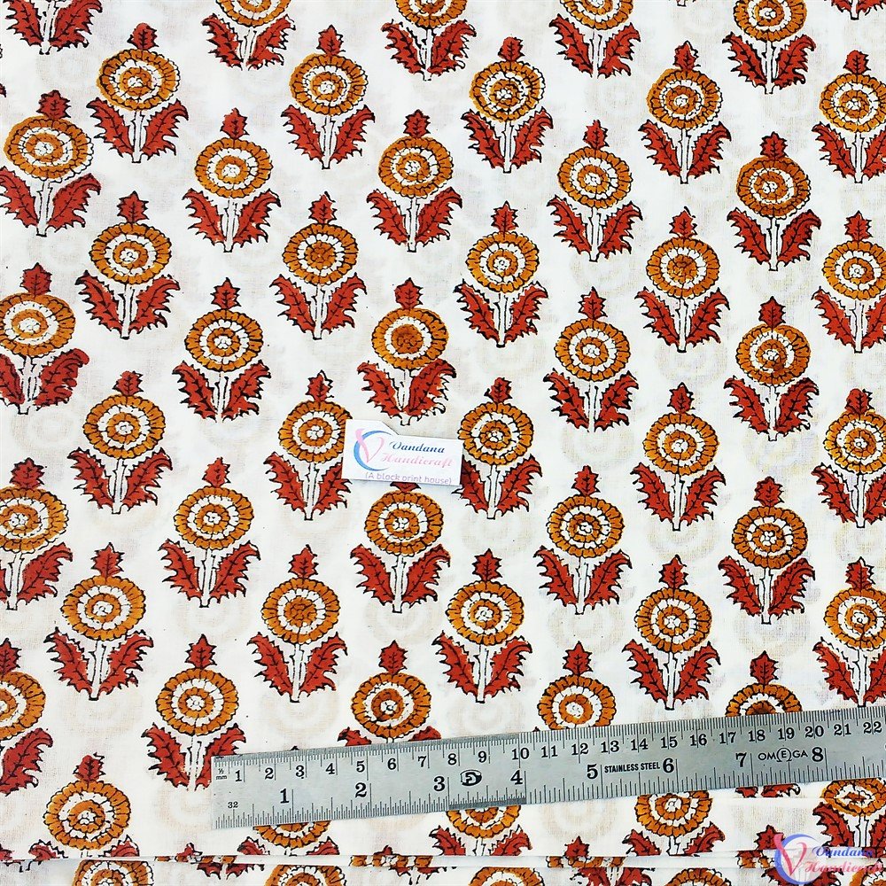 White - Sanganeri Block Print Pure Cotton Fabric 15