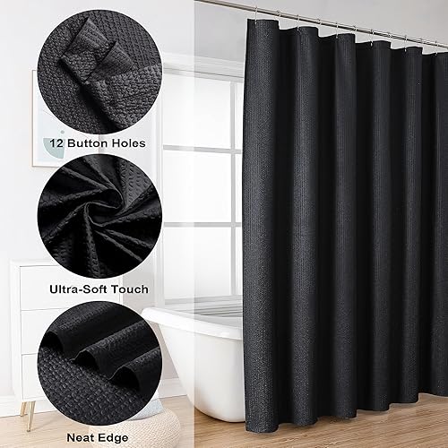 Miniatura 9 de OVZME Cortina de ducha de tela texturizada en relieve para ventana de baño, paño suave y lujo de spa de hotel, resistente al agua, lavable a