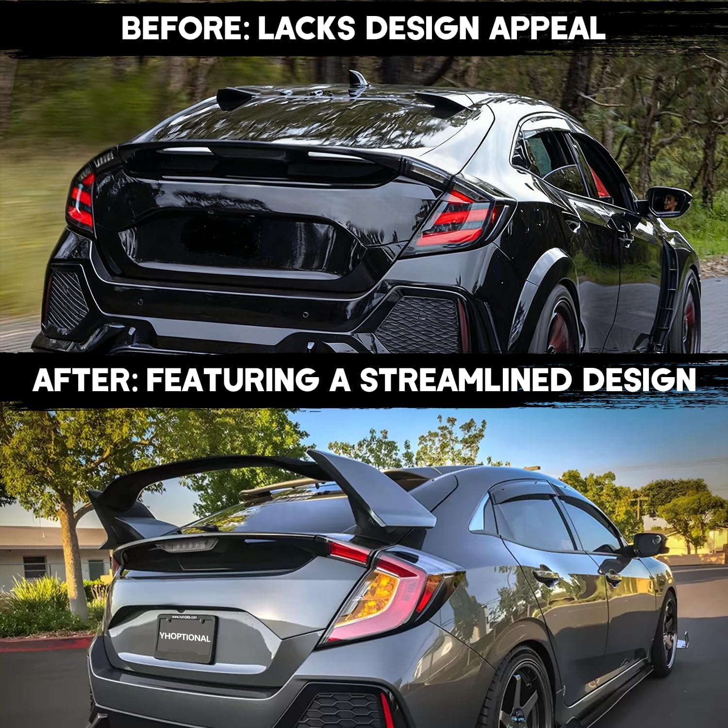 Rear Spoiler for 2016-2021 Honda Civic Hatchback, 10th Gen Civic Hatchback (EX/EX-L/LX/Sport/Touring/FK4/FK7/FK8) Spoiler, Type-R Style Trunk Wing Back Spoiler (Spoiler-Gloss Black)
