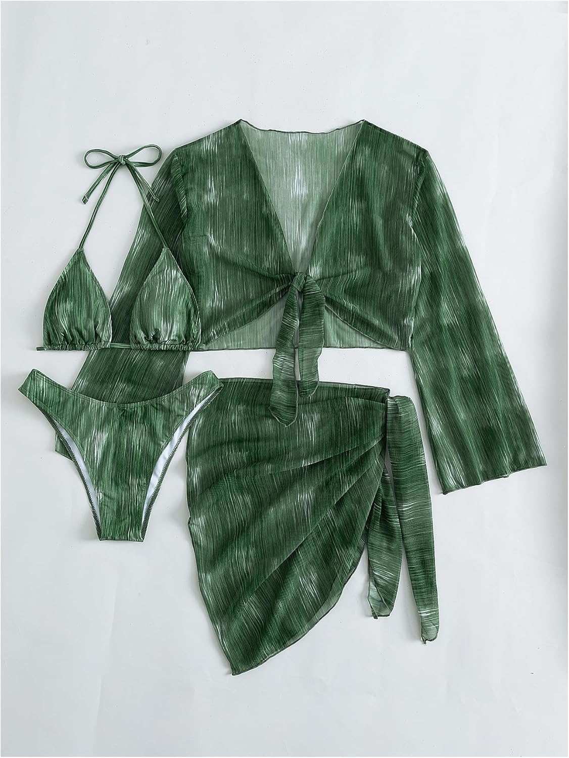 Milumia Women's 4 Piece Swimsuit Tie Dye Triangle Halter Bikini Set with Cover Ups Bathing Suit