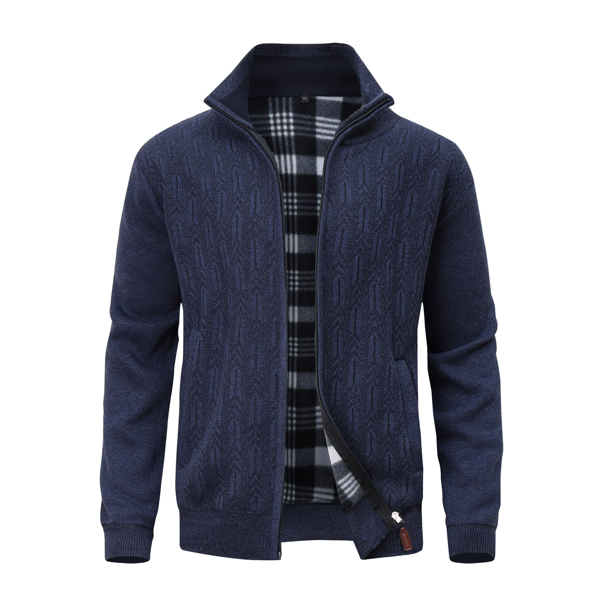 Cárdigan de Punto para Hombre Cálido Chaqueta Cuello Alto Cremallera Forro Polar Slim Fit