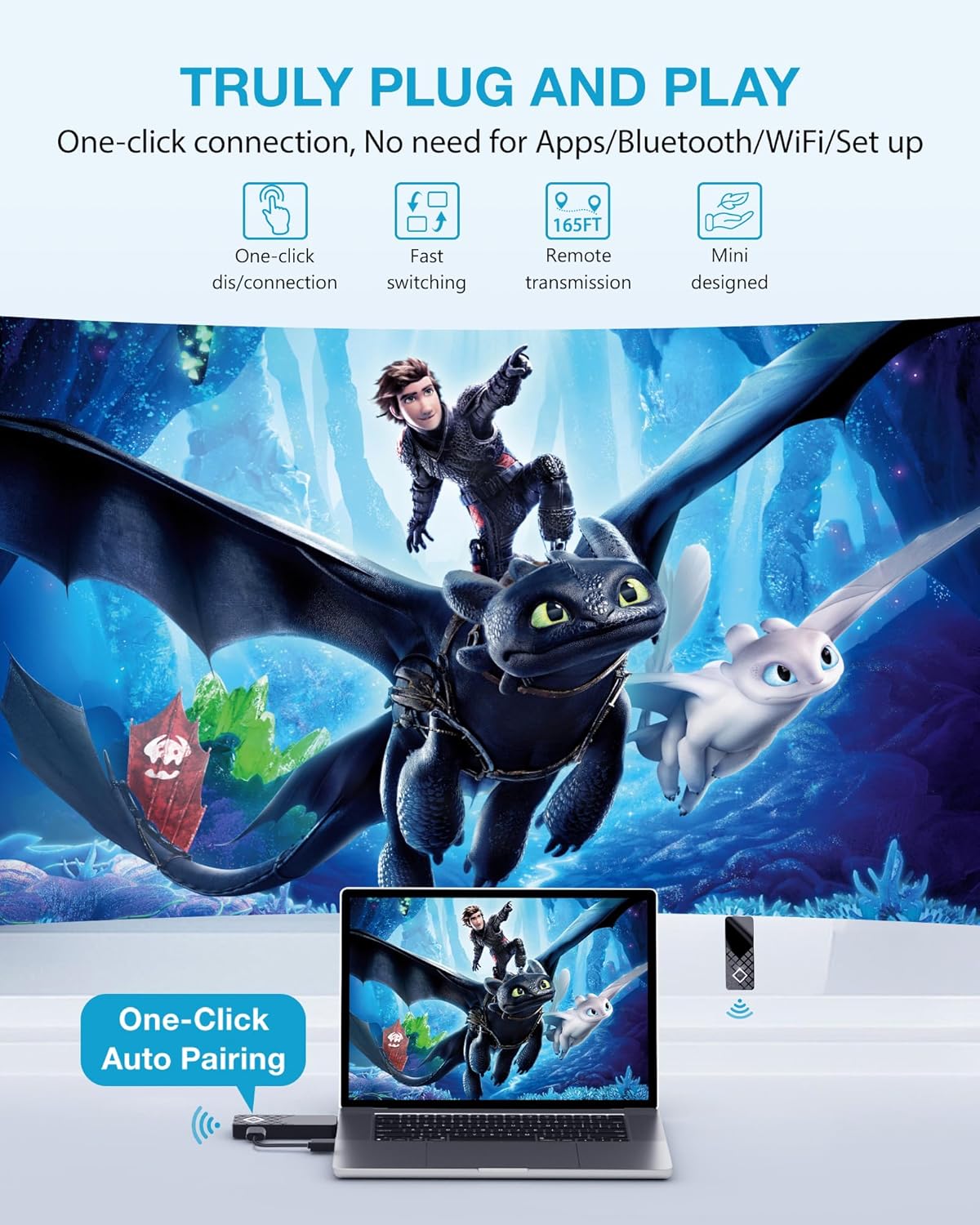 Wireless HDMI Transmitter and Receiver, 4K HDMI Wireless Extender, 2.4/5.8G, Plug and Play 328FT/100M Transmission, Extender Adapter Converter for Streaming Video from Laptop to TVs