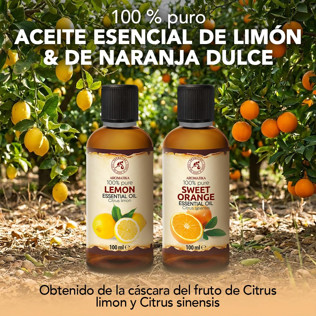 Aceite Esencial de Limón & de Naranja Dulce 2x100 ml - Citrus Limon - Citrus Sinensis - Natural y Puro - Aceites Esenciales para Difusores - Fragancias para el Hogar - Aroma Cítrico - Aromaterapia