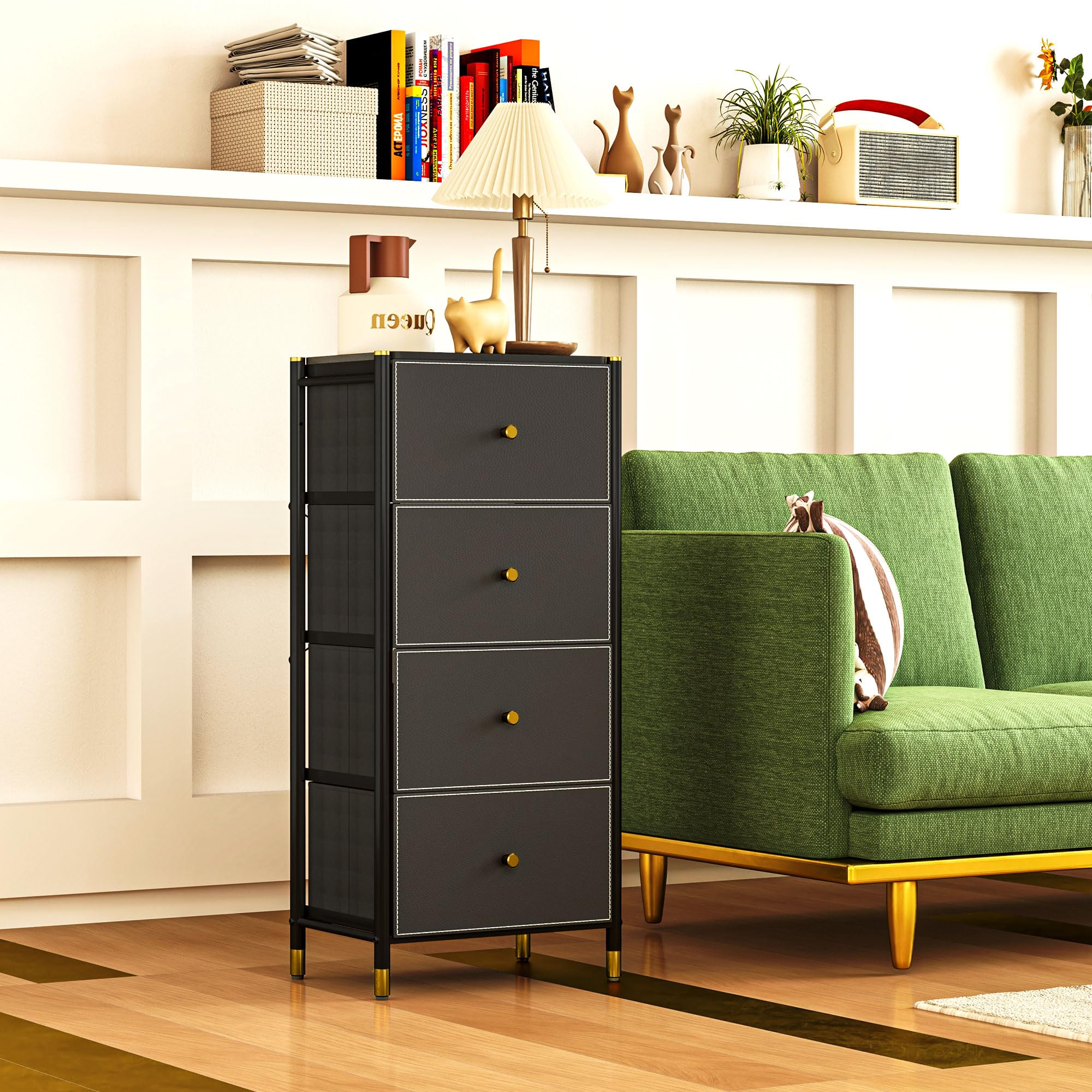 HOMCOM Cómoda para Dormitorio Cajonera de Tela 4 Cajones Plegables Negro