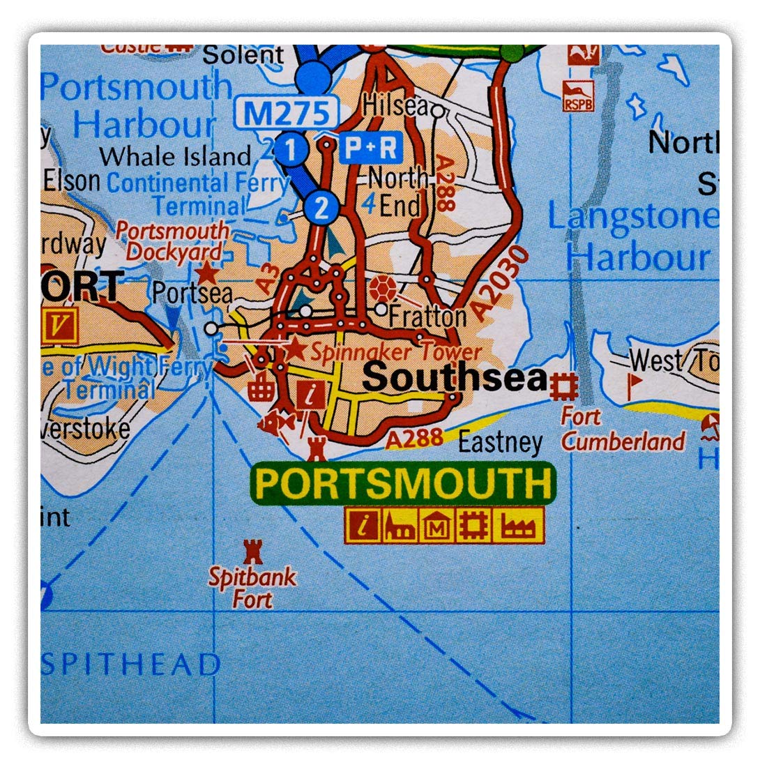 Destination Vinyl Ltd Multi 2 X 7.5Cm Square Vinyl Stickers - Portsmouth Southsea England Travel Map Decals 46165