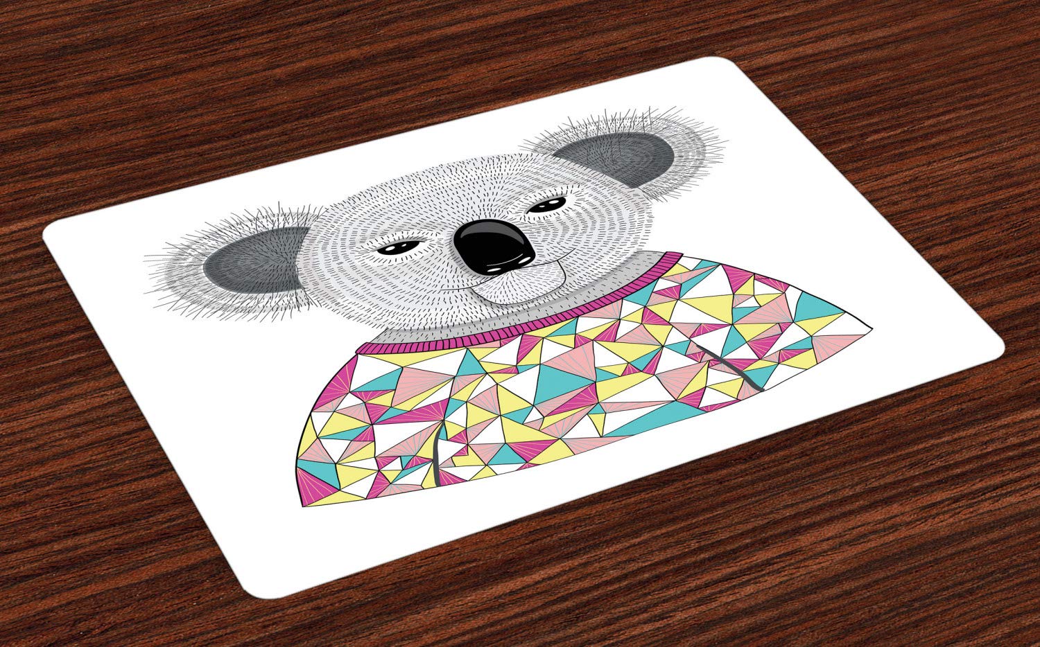 ABAKUHAUS Koala Place Mats Set of 4, Hipster Animal Shirt, Washable Fabric Placemats for Dining Room Kitchen Table Decor, Multicolor