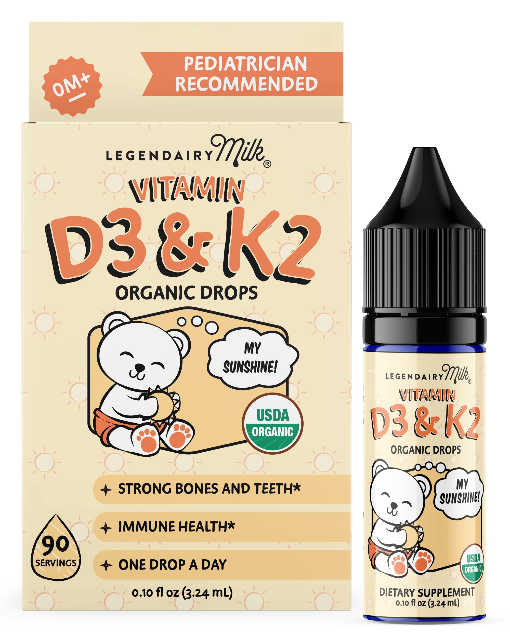 Organic Baby Vitamin D3 K2 Liquid Drops, 400 IU of Baby Vitamin D Drops for Infants - Vitamin D for Newborns, Toddlers, and Kids - Vegan, 90 Servings