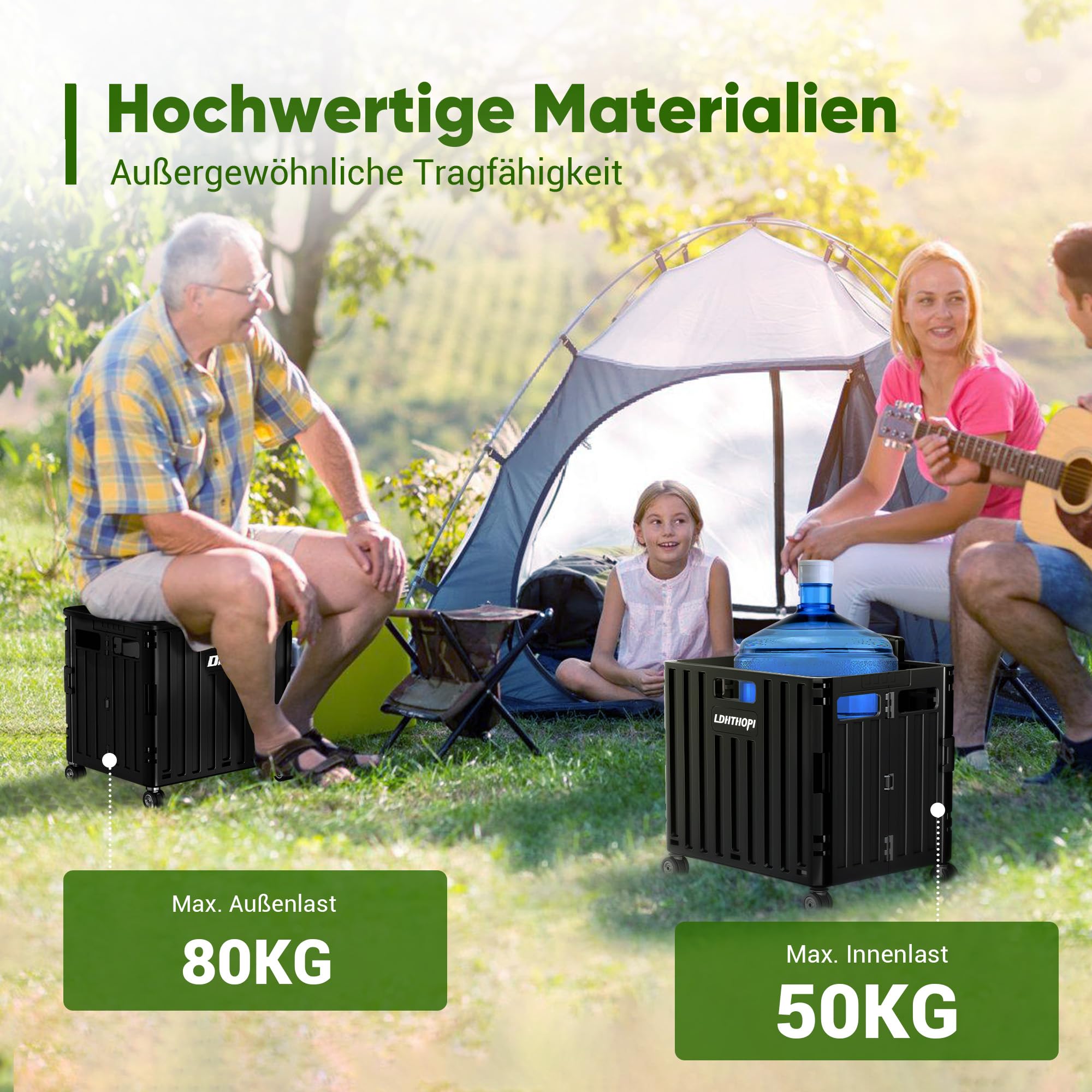 LDHTHOPI Einkaufstrolley klappbar 65L,MAX 50KG Trolley mit Teleskopgriff,4 Zerlegbaren Drehbaren Rädern,100 x 42 x 37 Hohe Kapazität Einkaufstrolley,für Einkaufen Picknick Aufbewahrungskiste,Schwarz