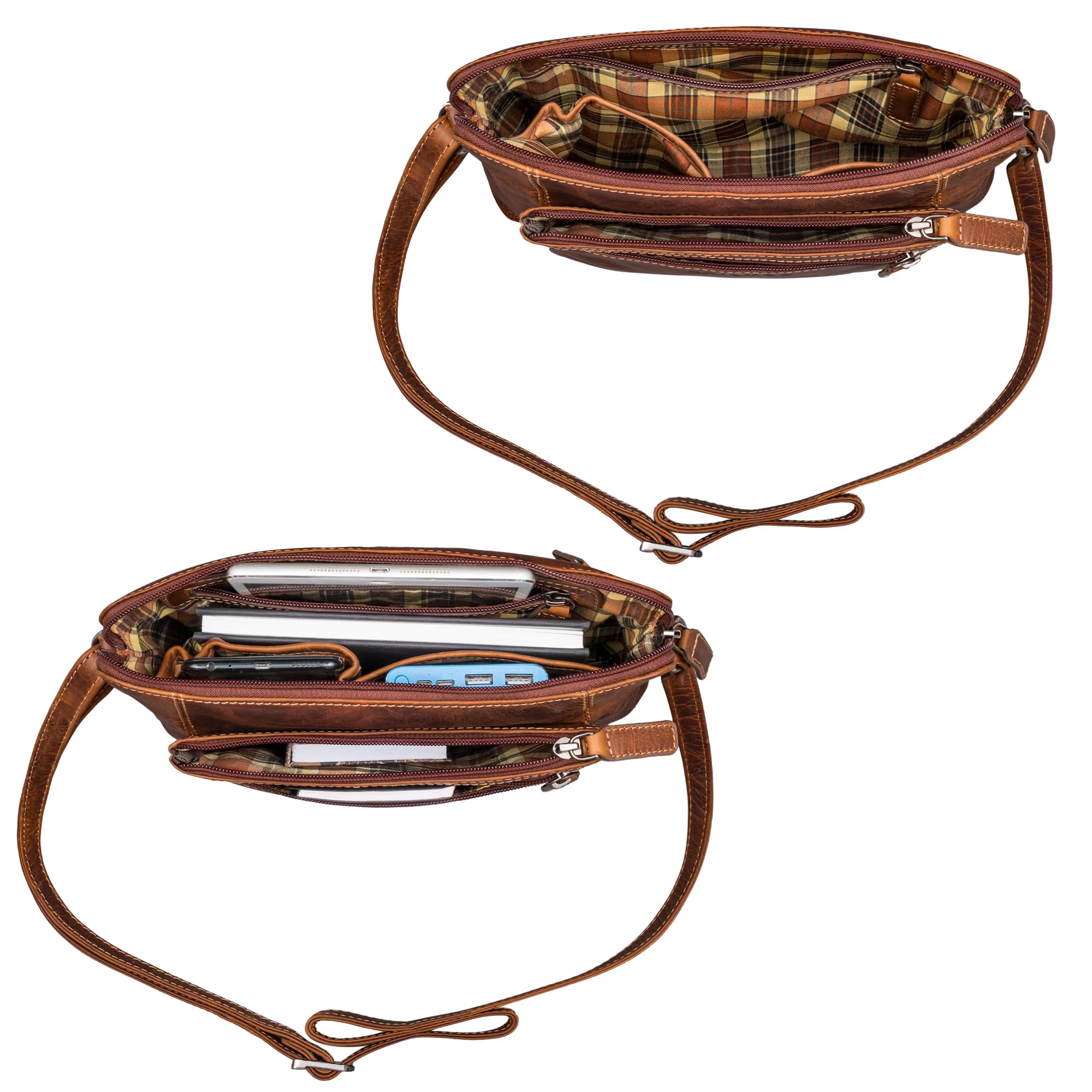 STILORD "Verdelio Moderno Bolso de Hombro de Cuero de las Señoras Pequeñas - Ideal como Bolsa Messenger de las Señoras - Bolso de las Mujeres la Tableta 10 Pulgadas Color:salerno - marrón