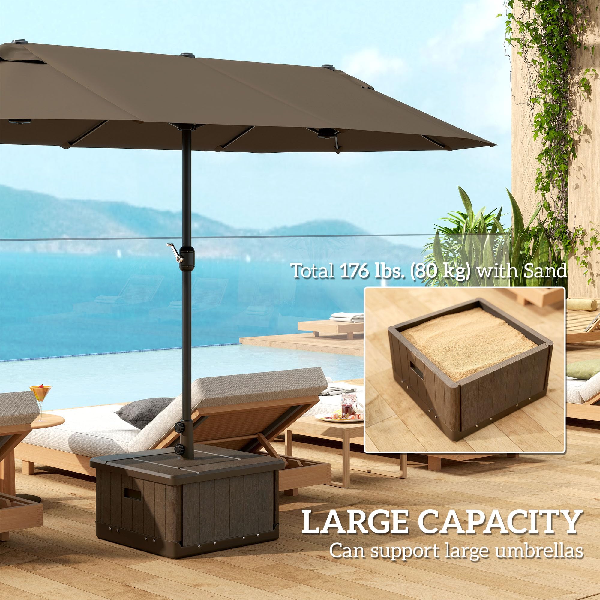 Outsunny 3-in-1 Outdoor Umbrella Base, Coffee End Table, Planter Box Brown