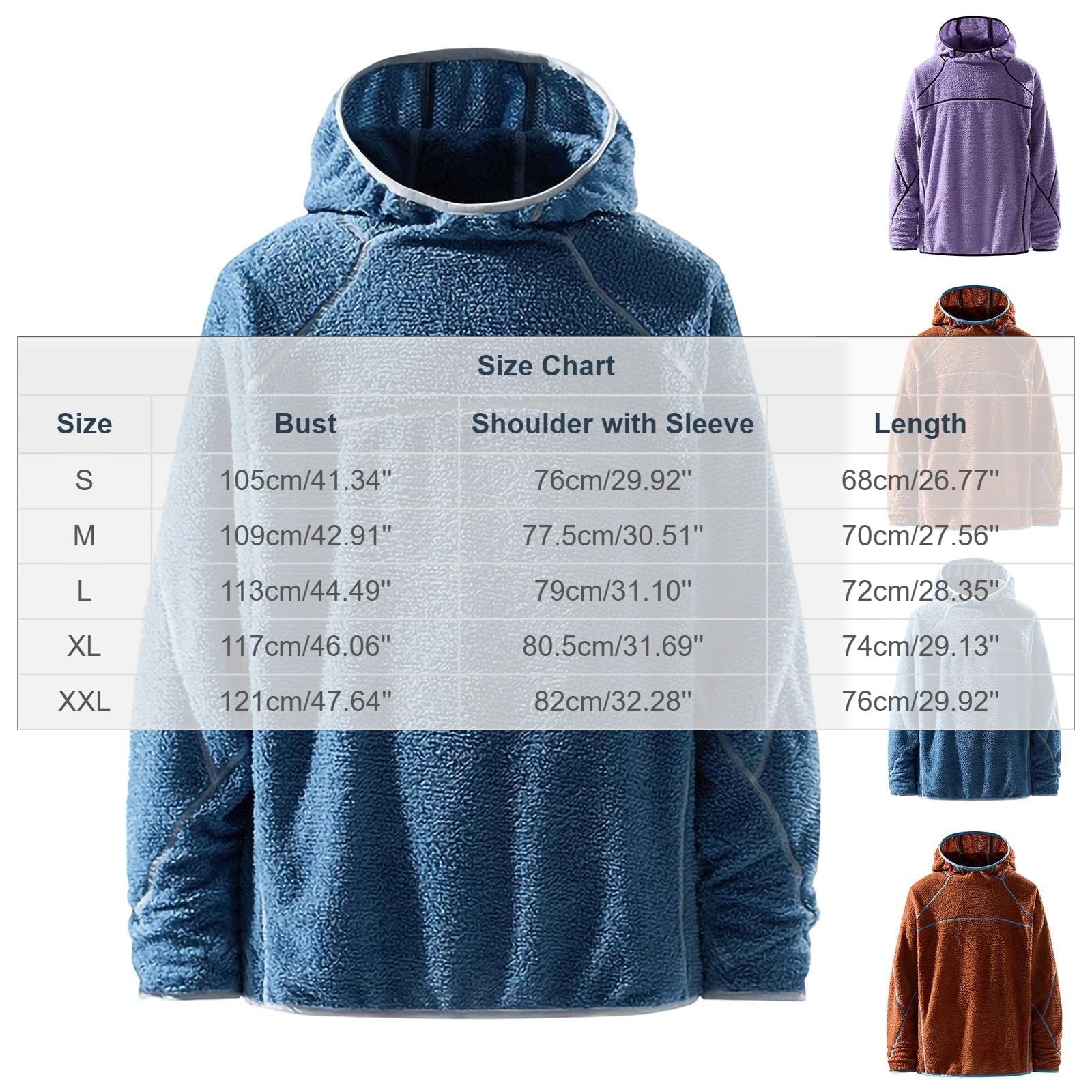 Fleecepullover Herren Winter Sweatshirt Dicke Fleece Hoodie Teddyfleece Thermo Hoody Doppelseitige Fleece Pullover Warm Plüsch Herrenpullover Oversize Winterpullover Freizeit Kapuzenpullover S-XXL