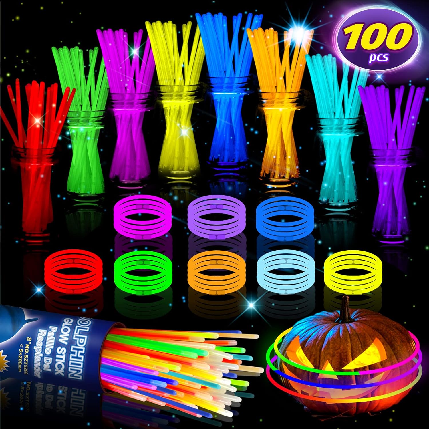 semai 100 Glow Sticks 8 Inch Glow Sticks and Connectors, 8 Mixed
