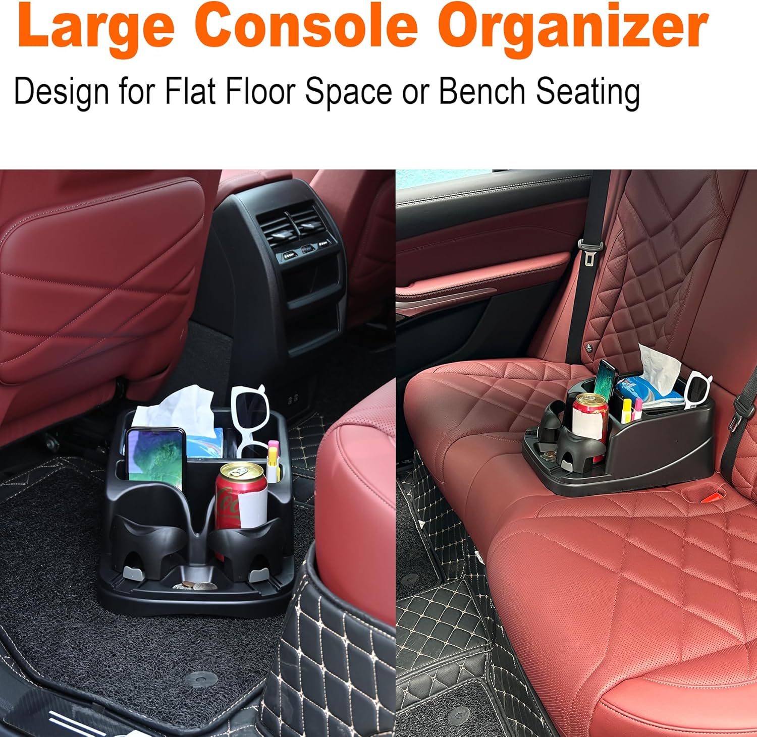 Universal Center Console Organizer for Truck Bench Seat & SUV, Truck Floor Console with Expandable Cup Holders, Fits Silverado Minivan, Stable Transmission Hump Storage Box for Car Backseat (Black) - Image 2