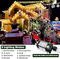 Vista 36 de Luces de Navidad azules al aire libre - 99 pies 1216 luces LED de carámbano para exteriores - Enchufe 8 modos luces centelleantes para decoraciones