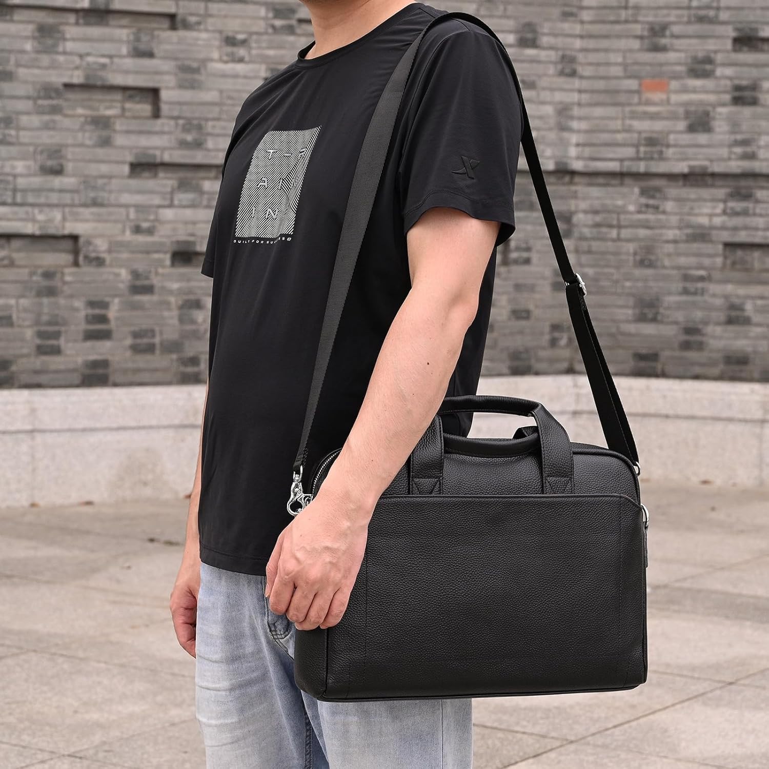 Genuine Leather Briefcase for Men, Laptop Computer Shoulder Bag With Strap, 15.6 Inch Business Travel Work Handbag