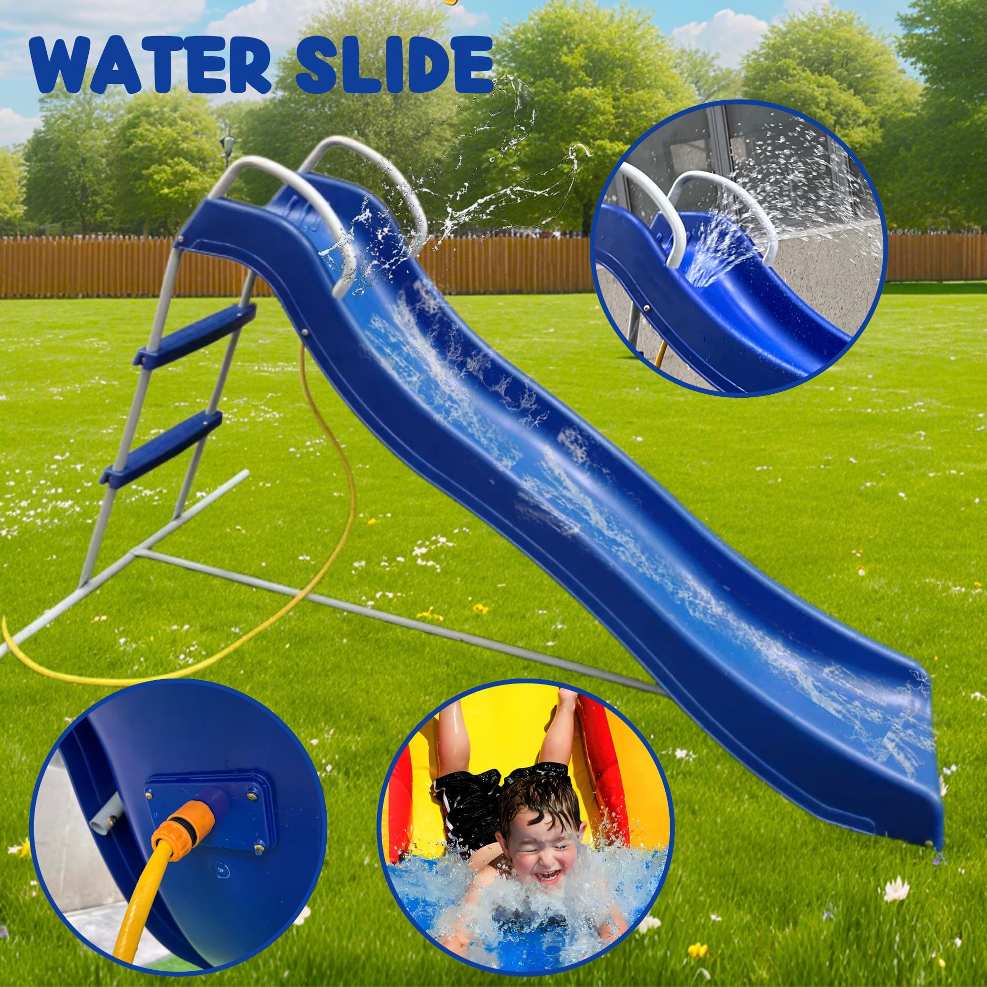 Kinderrutsche Outdoor mit Leiter 1.85m UV-Beständig Wasserrutsche Garten Blau