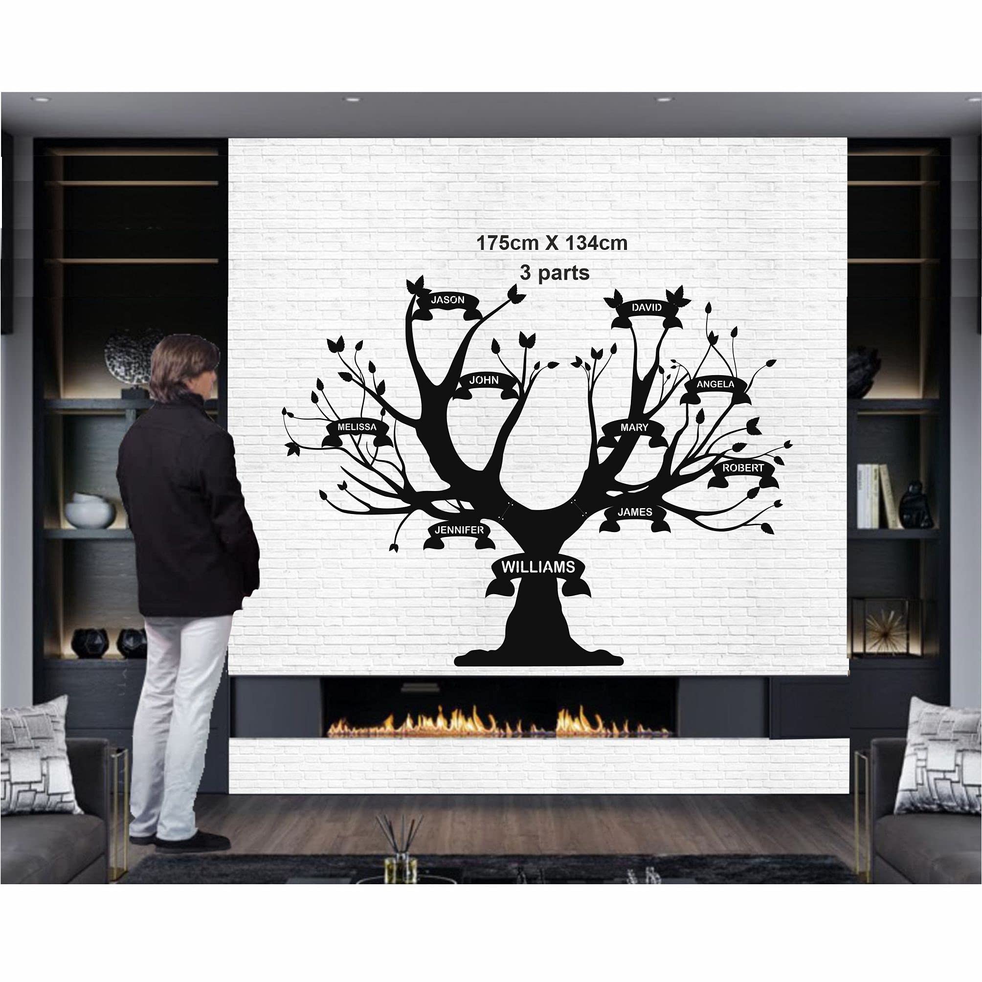 Decoración de pared de metal, álbum de árbol familiar, decoración de sala de estar, letrero de pared, arte de pared de metal, decoración de interiores, colgantes de interior y exterior (200 x 153 cm)