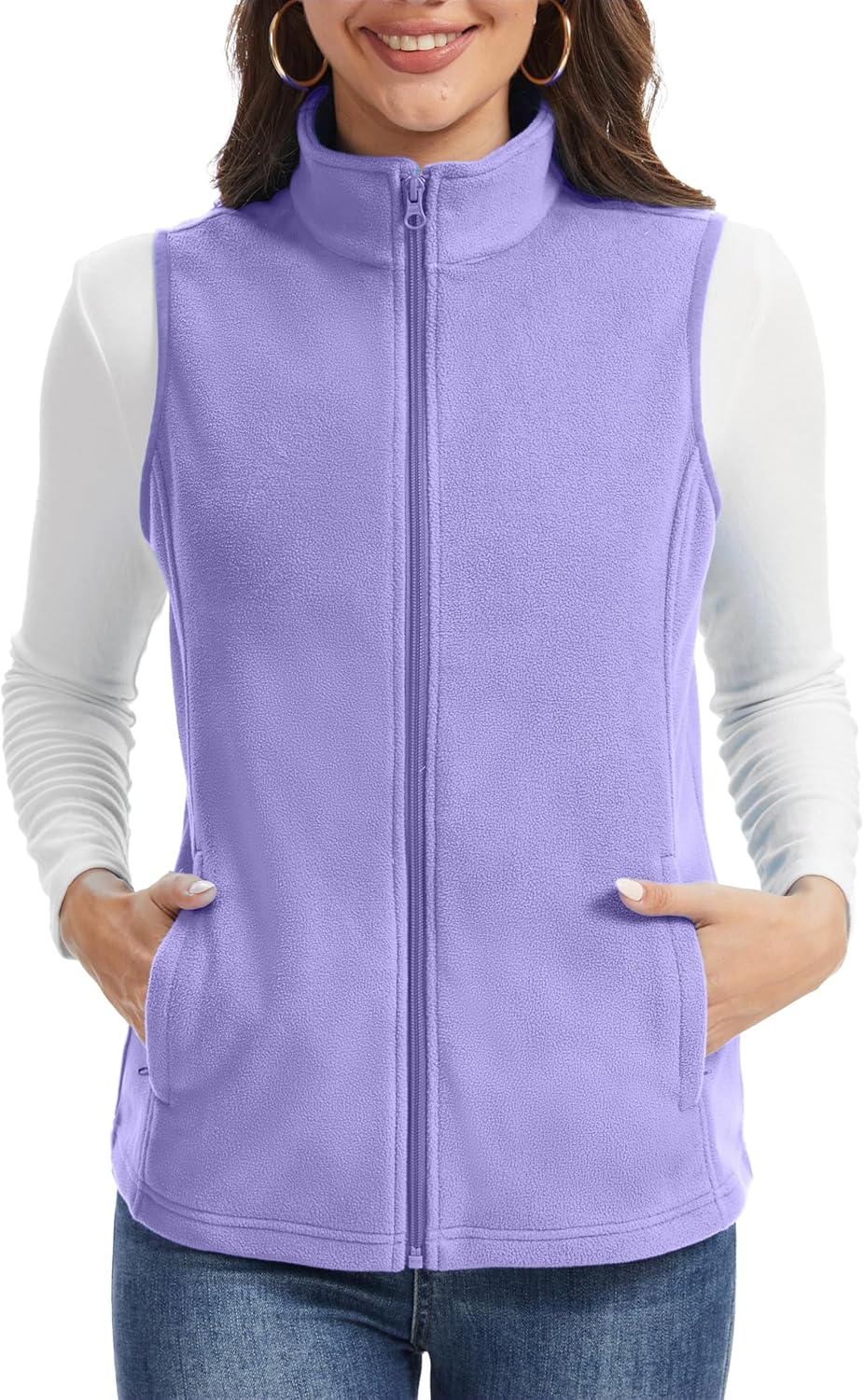 SMENG Women's Fleece Vest Zipper Sleeveless Stand Collar Jacket Soft Warm Outerwear Coat Vest with 4 Pockets - Image 2