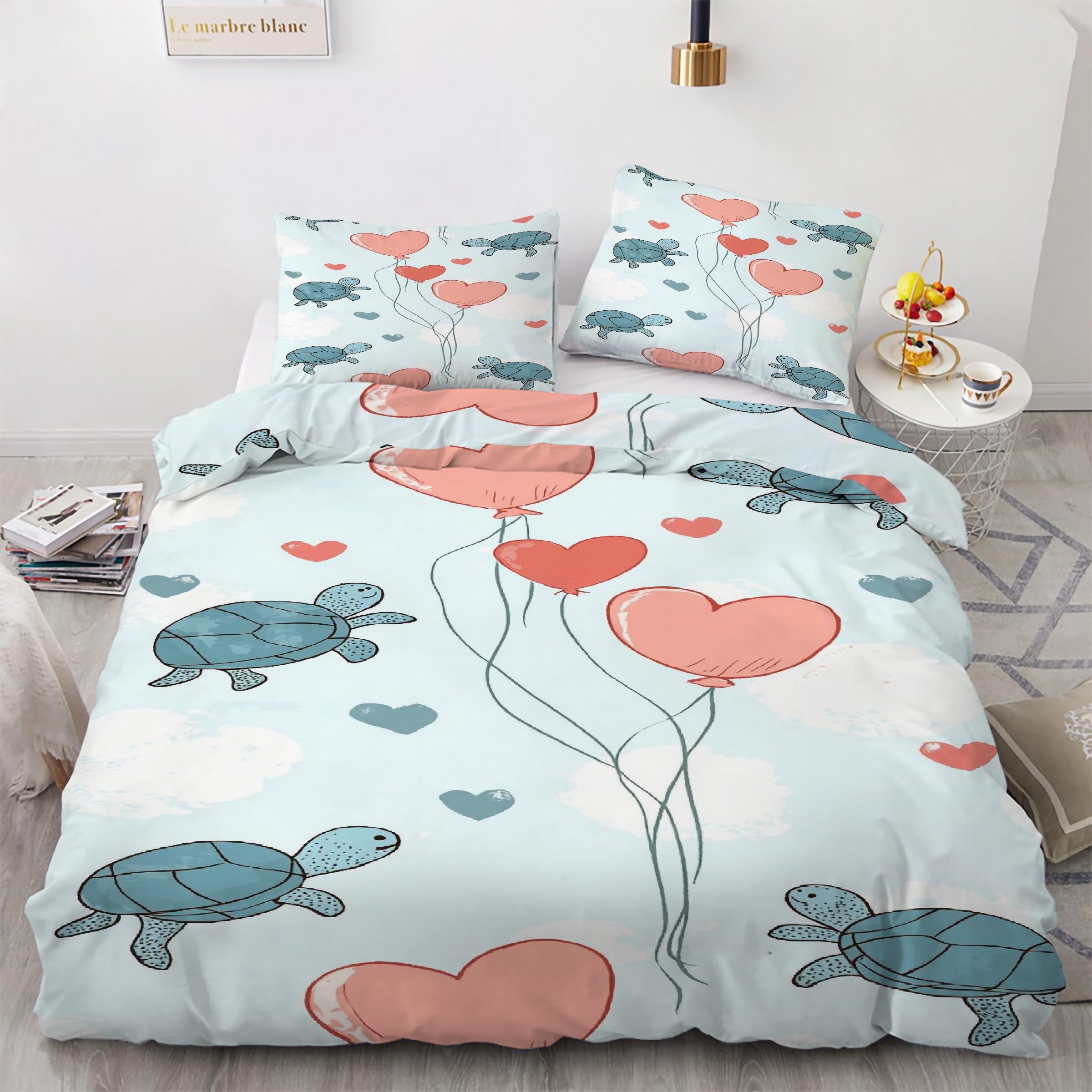 Parure de lit tortue de mer 90x190 et housse de couette microfibre avec taies d'oreiller