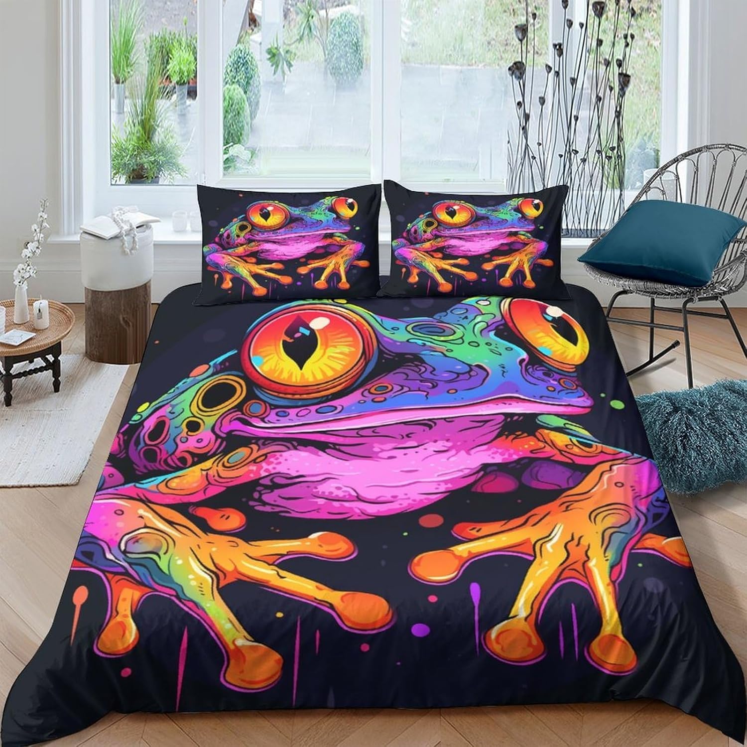 Impression de lit grenouille 3D haut de gamme 155x220 cm avec ses deux taies d'oreiller