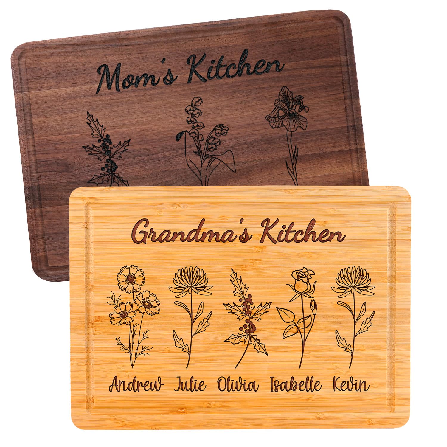 Personalized Cutting Board For Mom - Grandma, Birth Flower Grandmom's Garden, Mothers Day Gifts For Grandma, Christmas, Birthday Gifts For Mom From Son, Daughter, Chopping Board for Mama's Kitchen