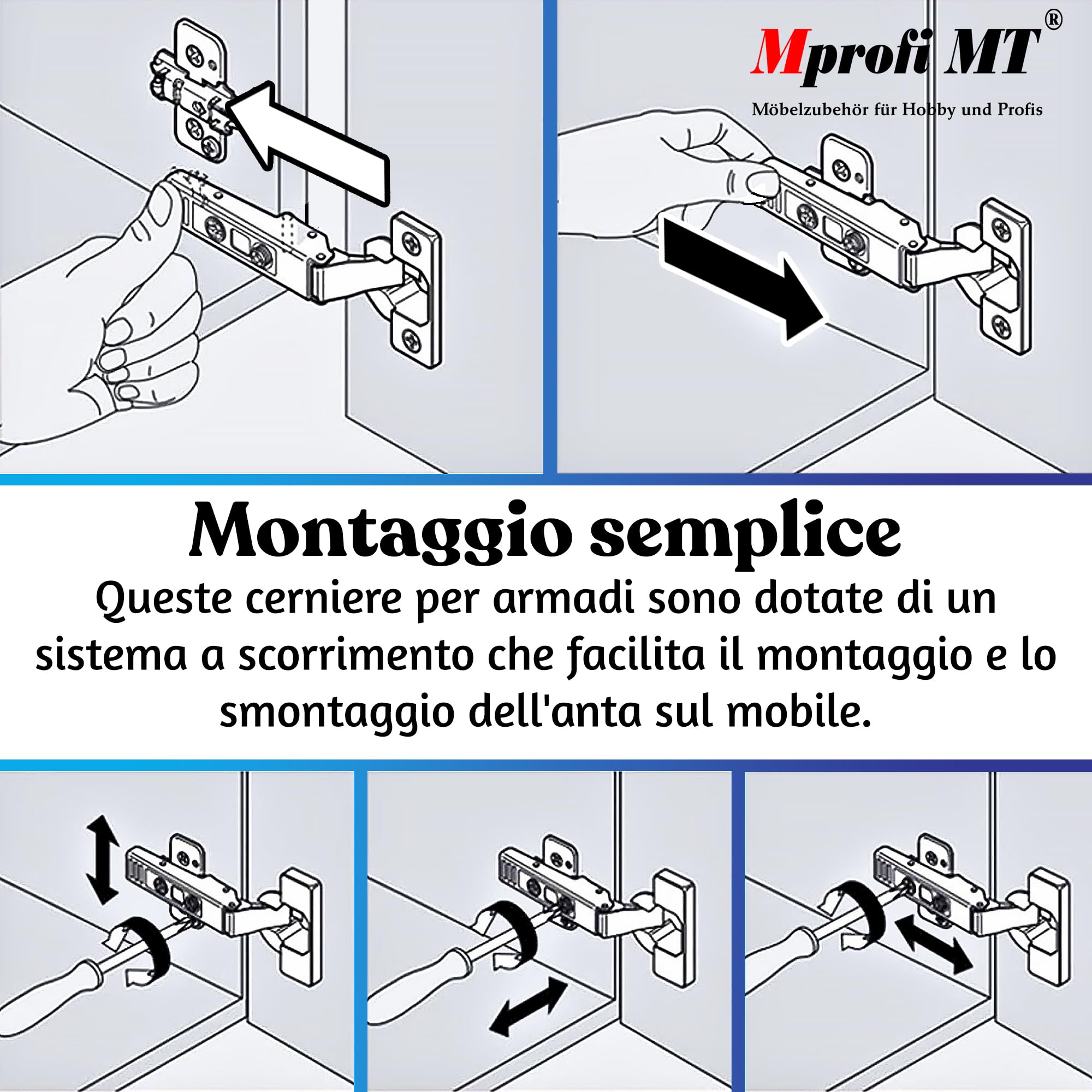 Mprofi MT® 4 Pezzi | Mini Cerniere per Ante Cucina | Ø26mm Battuta Esterna | Cerniere per Armadio | Cardini per Mobili | Cerniera per Ante | Cerniera a Molla | Acciaio Nichelato