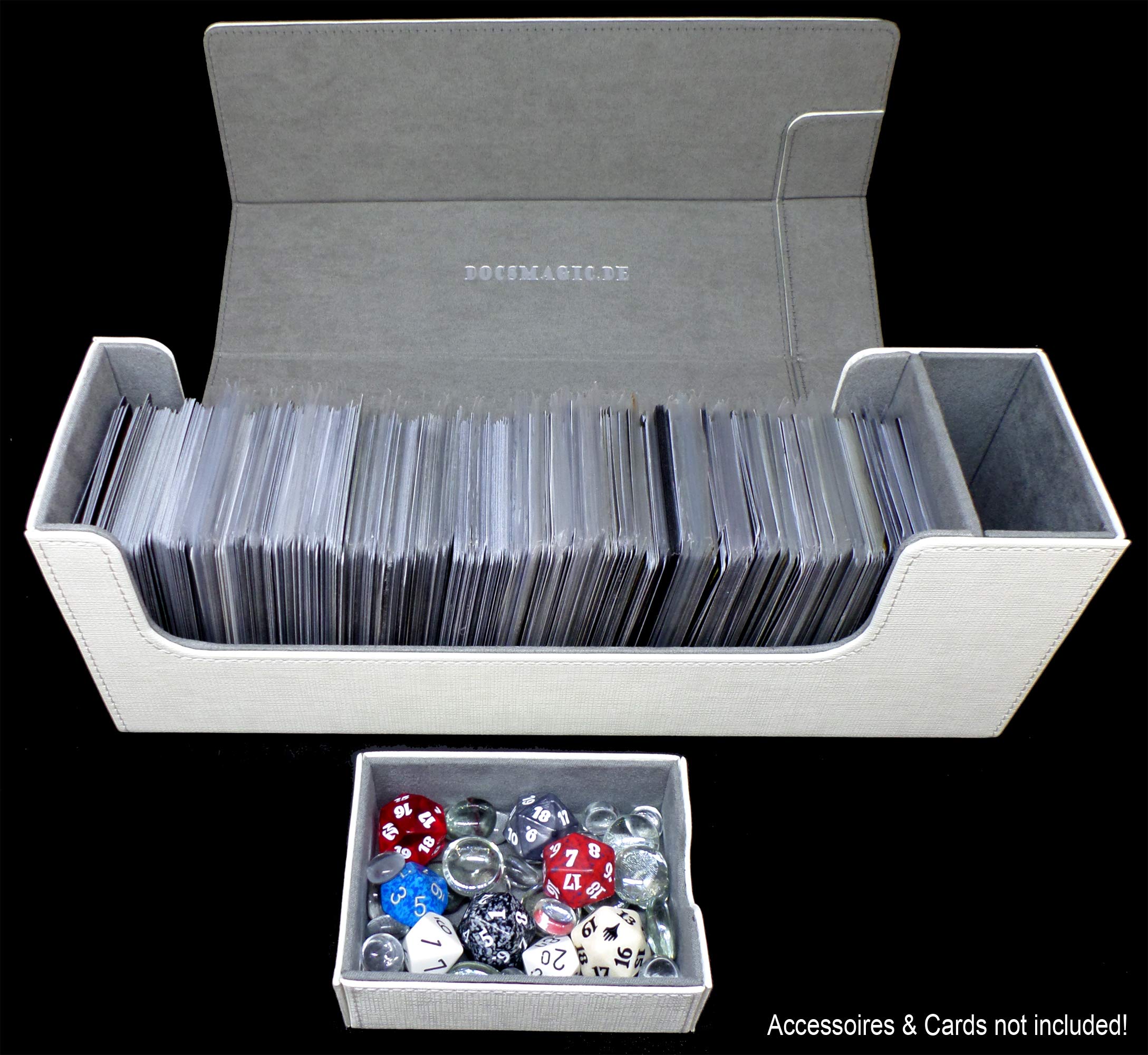 docsmagic.de Premium Magnetic Tray Long Box White Medium + 3 Flip Boxes - Bianco