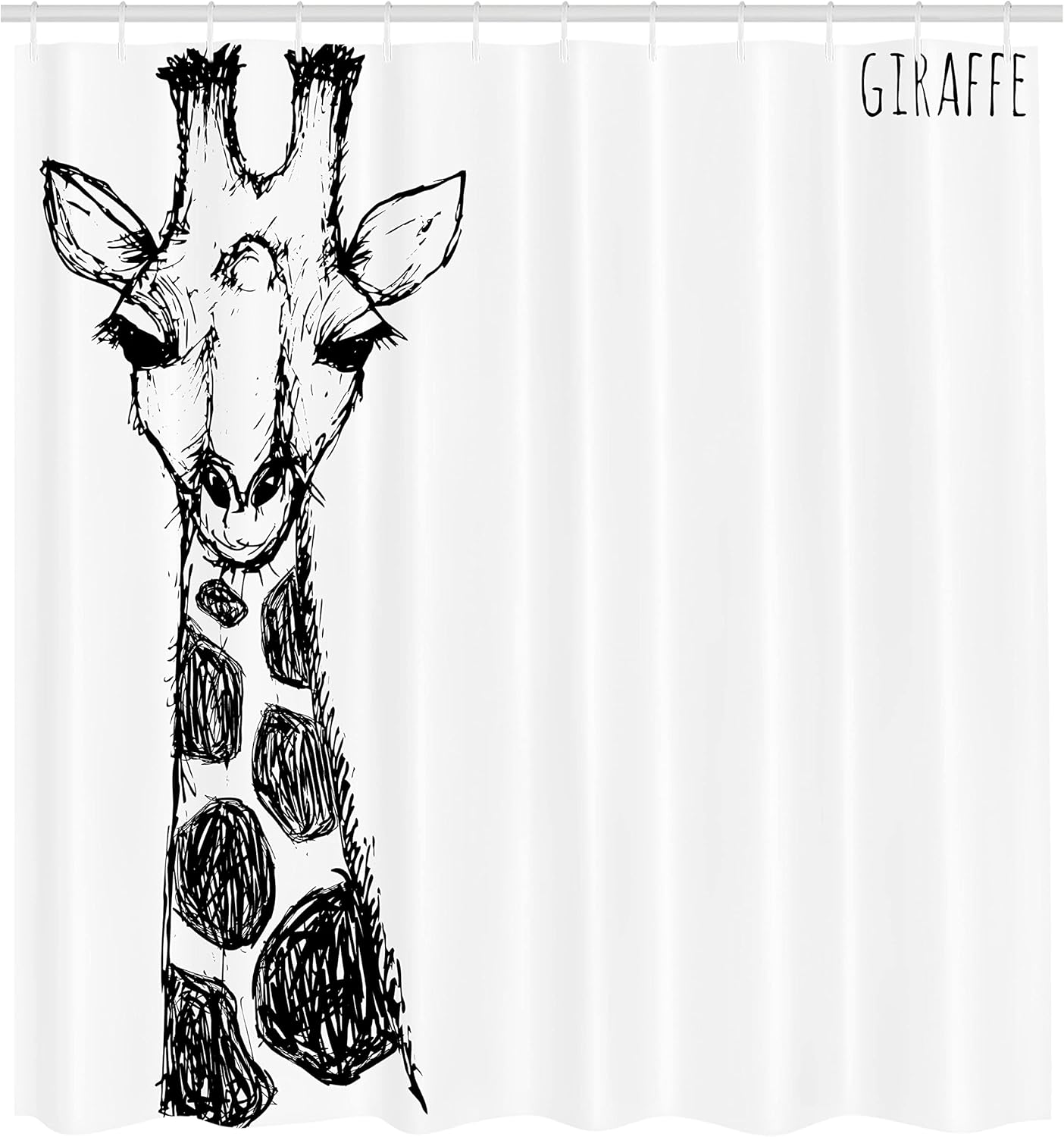 Ambesonne Black and White Shower Curtain, Graphic of Savannah Giraffe Tall Neck Spots West Wild Character Print, Cloth Fabric Bathroom Decor Set with Hooks, 69" W x 84" L, White and Grey