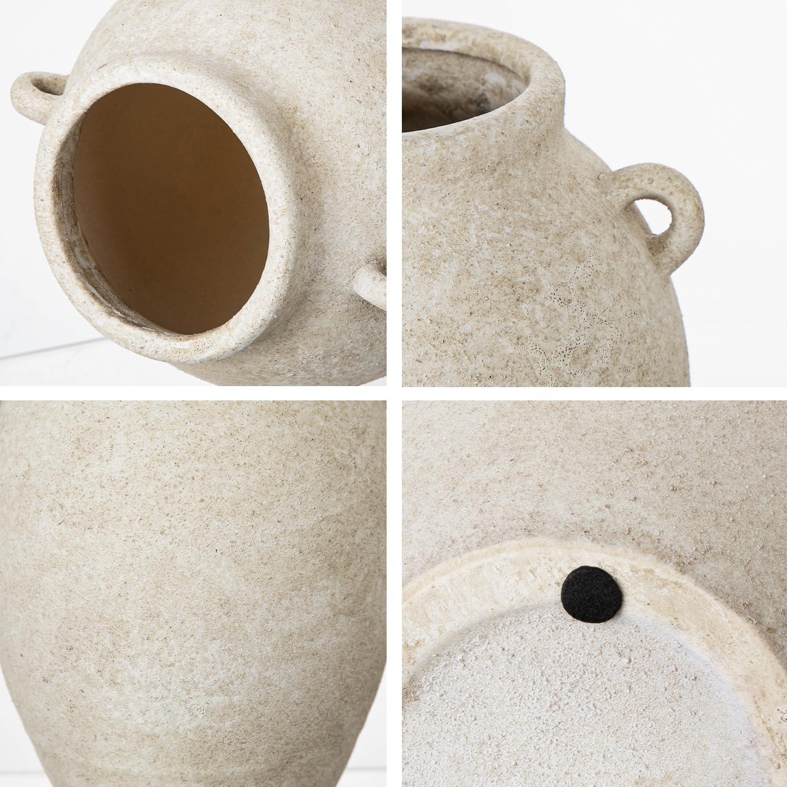 Jarrón Alto Rústico de Terracota con Asas Duales de 20.5cm Jarrón Vintage en Crema Jarrones Texturizados de Cerámica Jarrón de Granja para Centro de Mesa de Flores Pasto de Pampas Adorno de Estanteria