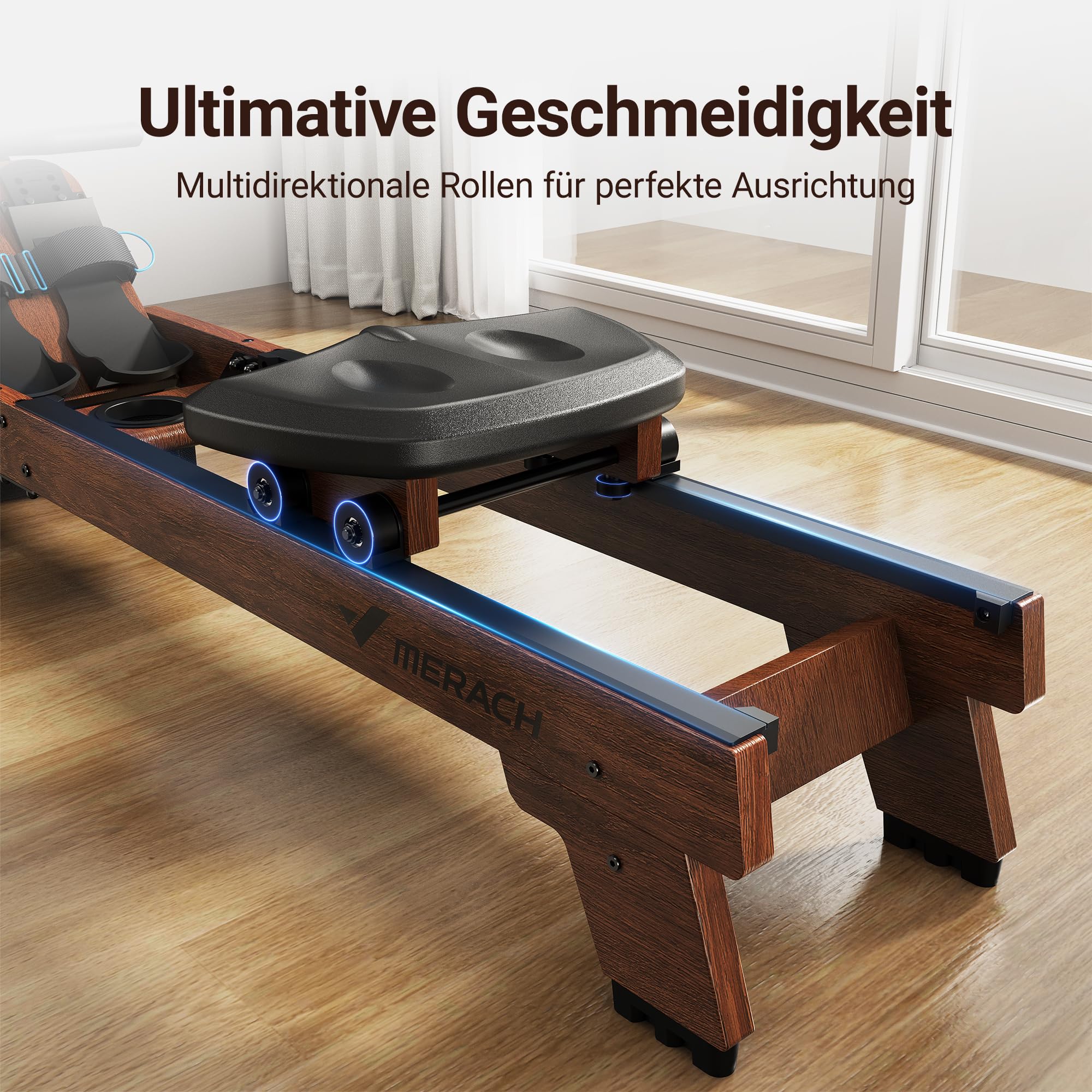MERACH Wasserrudergerät für Zuhause, Intensives Rudererlebnis mit Gummibaumholz & 22L-Wassertank & Exklusiver App, Professioneller Monitor- und Tablet-Halterung, Bequemer Ergonomischer Stuhl(R14)