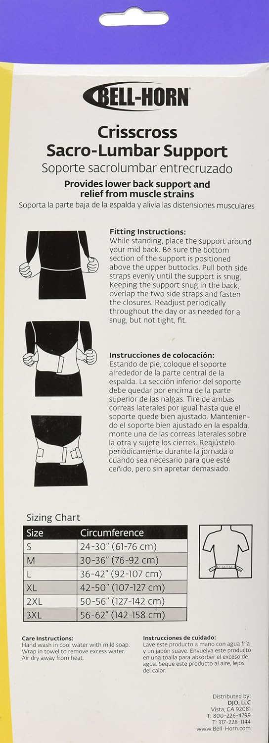 Bell-Horn CrissCross Lumbosacral Lower Back Support Brace, Small (Waist: 24" - 30")