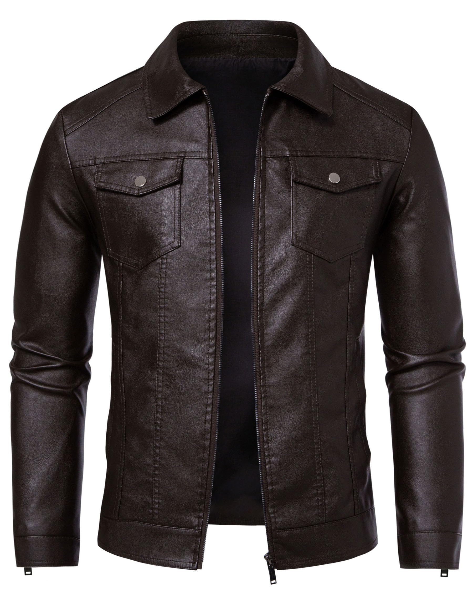 Zbrandy Leather Jacket Men Black Faux Leather Jackets Mens Moto Biker Coat Outwear Windproof