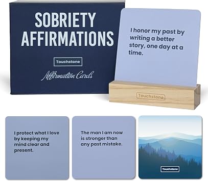 Touchstone Sobriety Affirmation Cards 50 Daily Affirmation Cards with Display Stand & Magnetic Gift Box, Sobriety Gifts for Men, Addiction Recovery Gifts, Sober Mindset Deck