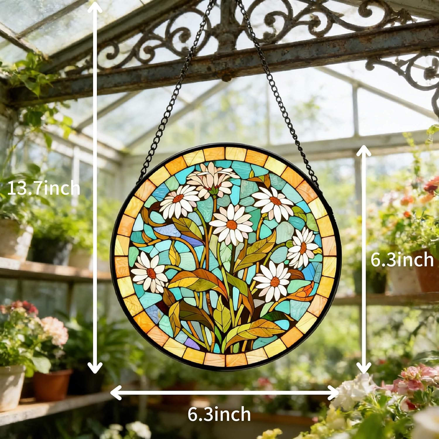 Stained Glass Window Hanging Home Decor Daisy Flowers Sun Catcher Kitchen Decor Color Catchers Bedroom Decor Suncatcher Gifts for Women Mom Men Easy to Hang 6.3 Inch
