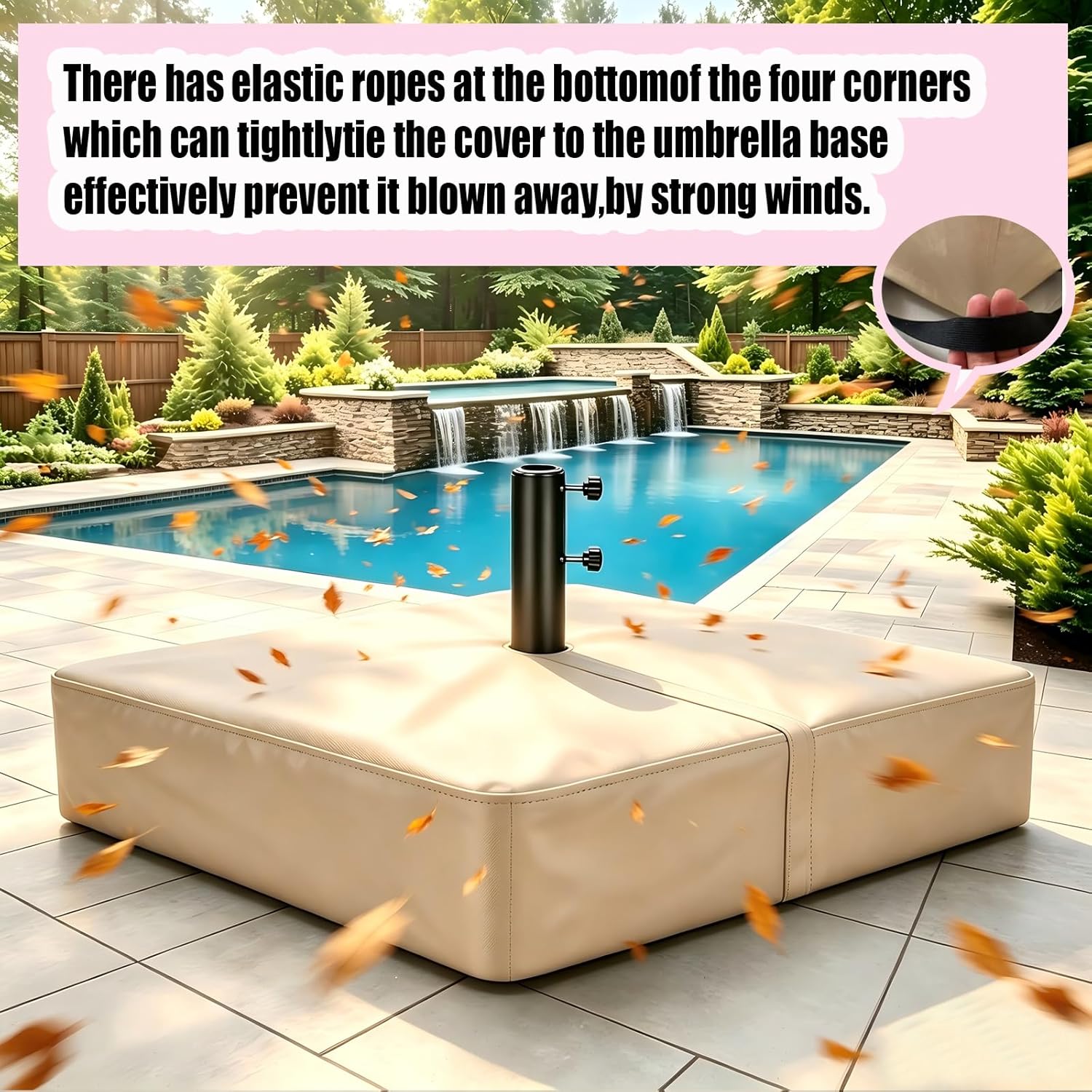 Patio Umbrella Base Cover Heavy Duty Polyester Weather-Resistant Waterproof Outdoor Cantilever Umbrella Stand Base Cover 36"L x 36"W x 8.5"H Anti-UV Anti-Fade Outside Square Umbrella Base Covers,Beige