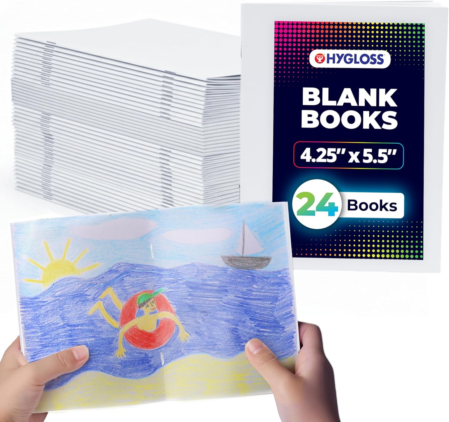 Hygloss Blank Books 24-Pack: 4.25x5.5 A6 Unlined Sketchbooks for Kids - White Paperback Journals for Stories, Doodles & Crafts