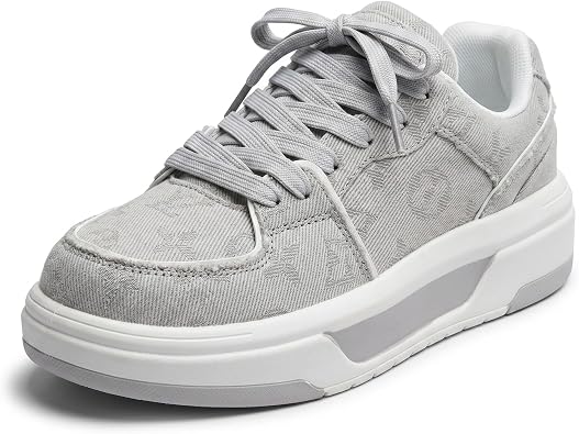 Y2K Chunky Platform Sneakers for Women Men White Denim Casual Walking Shoes Retro Mid Top