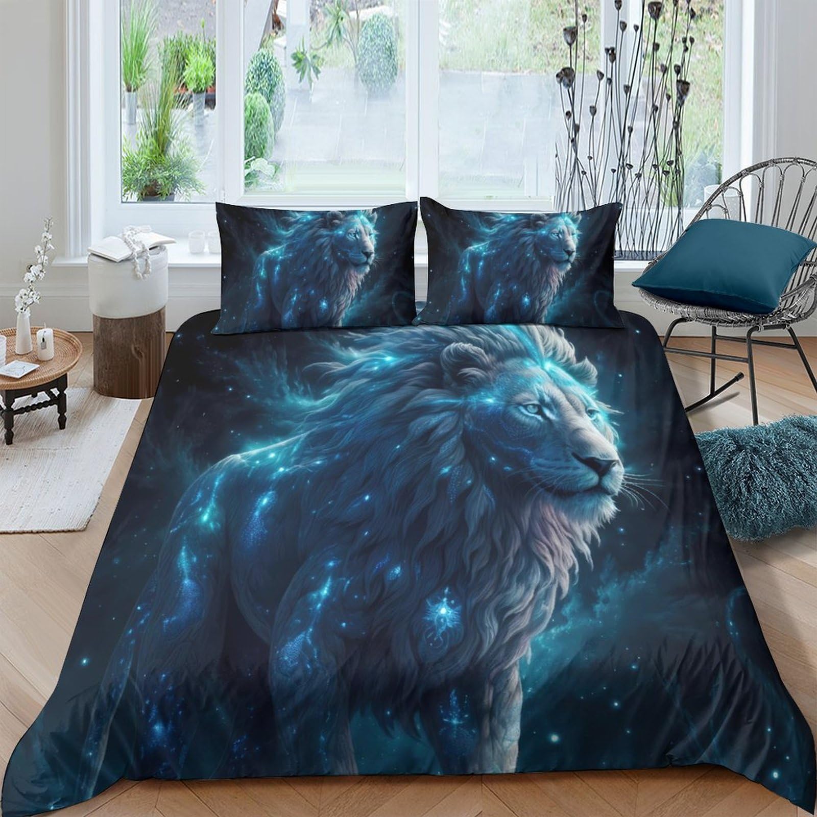 Ctjqhvkz Style-7 3D Printed Blue Lion Fitted Sheet Microfiber Soft Breathable Galaxy Mattress Cover For Bedroom Guest Dorm Decor Single（135X200cm）