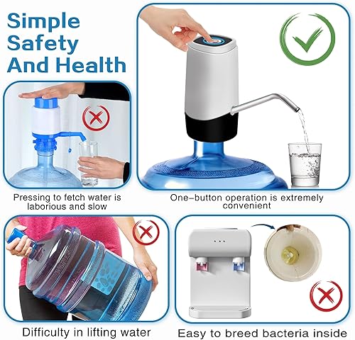 Miniatura 4 de Dispensador de agua para botella de 5 galones, dispensador automático de jarra de agua eléctrica, bomba dispensadora de agua recargable, carga USB,