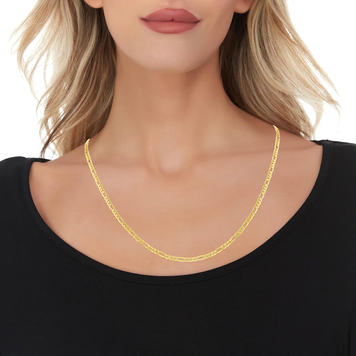 16 Inch 10k Yellow Gold Figaro Chain Necklace with Concave Look