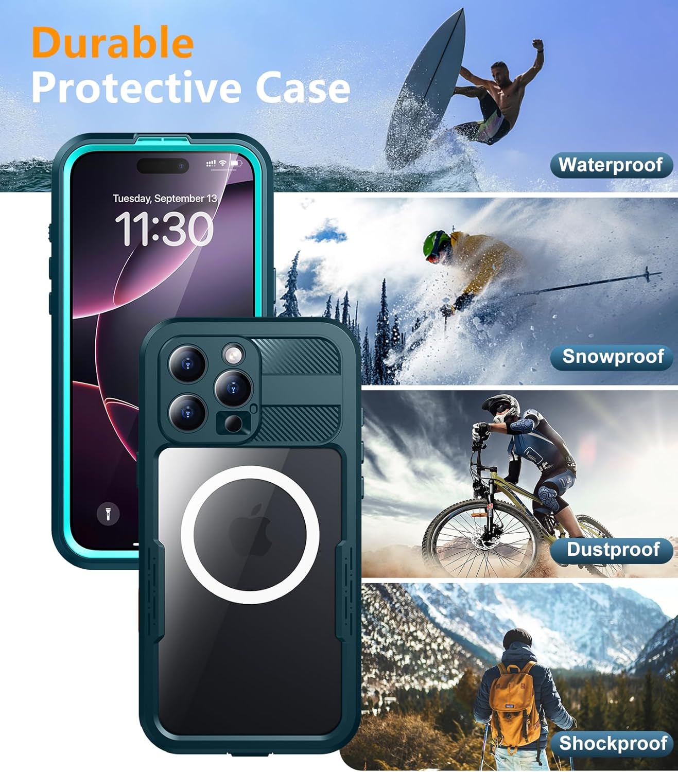 Red2Fire Magnetic for iPhone 16 Pro Max Case Waterproof, [Built-in Screen Protector][Compatible with MagSafe] [Full Body Shockproof] [Dustproof] Heavy Duty Rugged Phone Cover 6.9" Blue