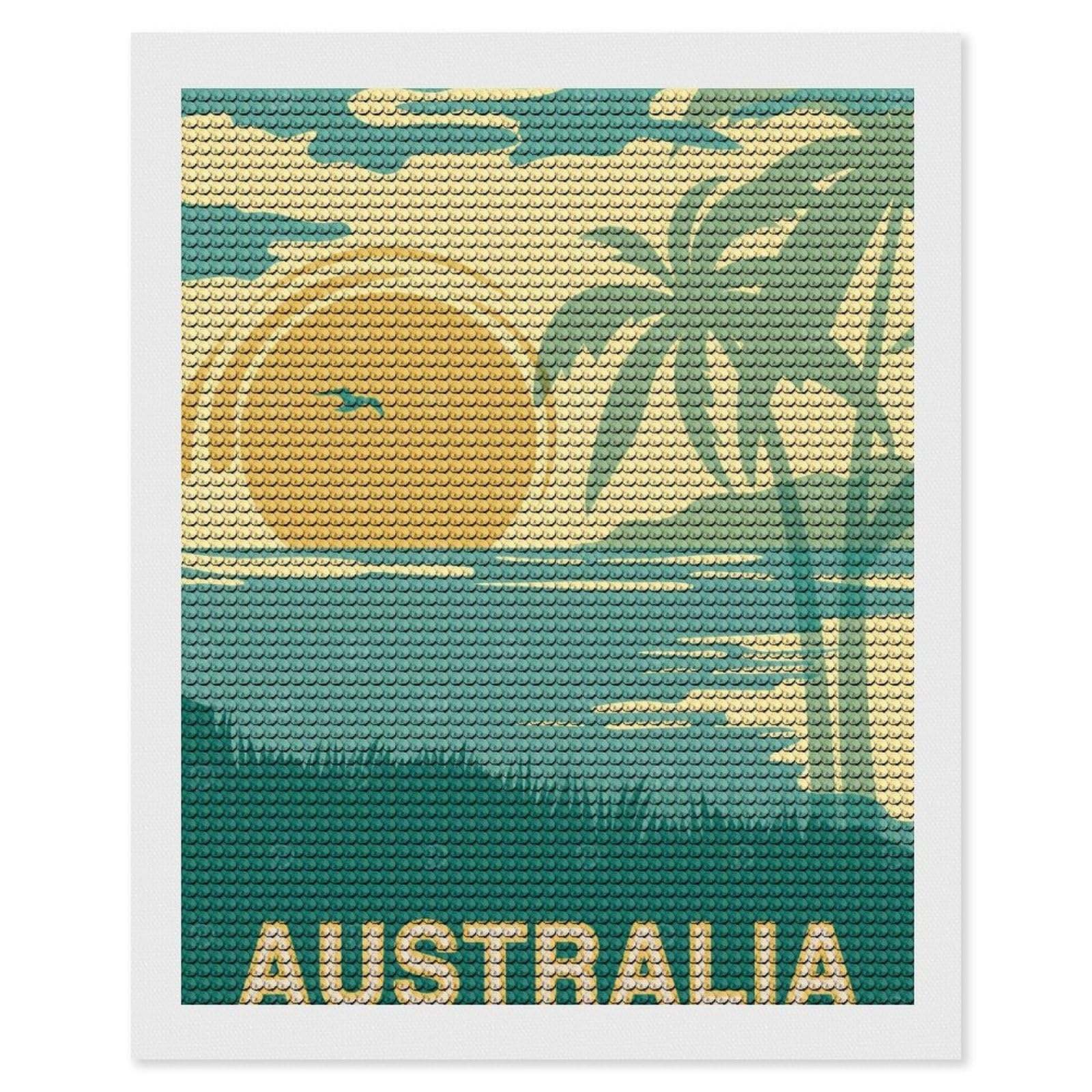 Junmoney Australia Vintage Art DIY Diamond Art Canvas Kit 16"x20", Winter Craft, Mindful Craft Project, Aesthetic Room Decor, Decor Project